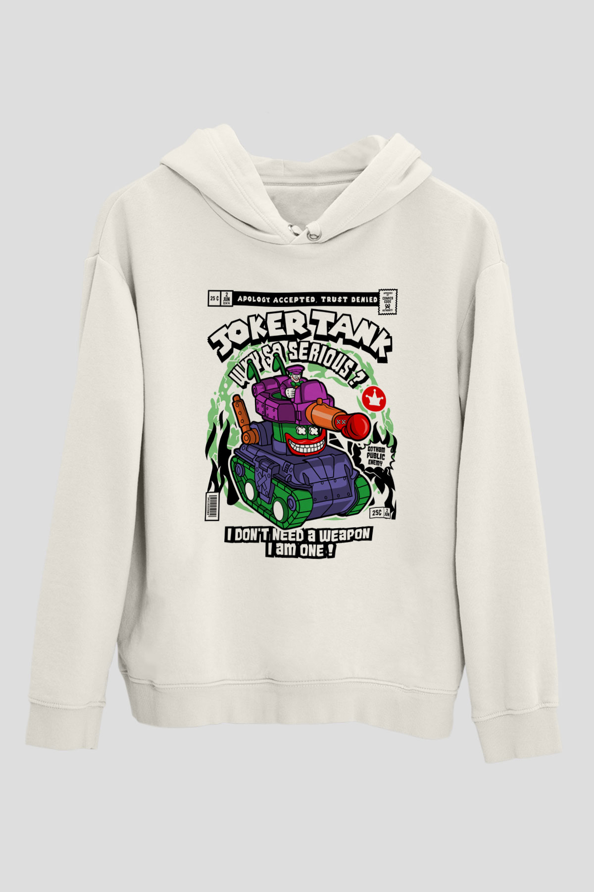 Joker Tank Baskılı Unisex Beyaz Hoodie