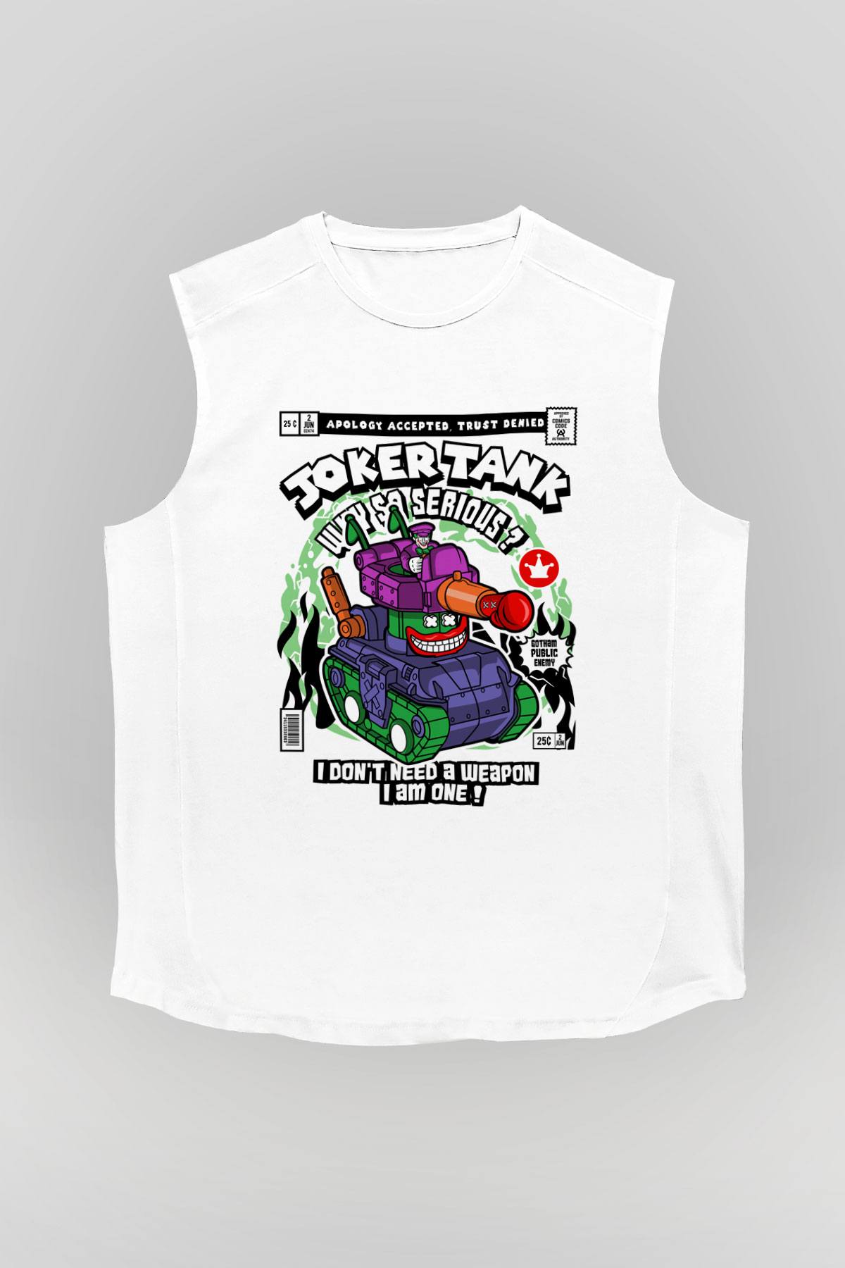Joker Tank Baskılı Unisex Beyaz Kolsuz Tişört