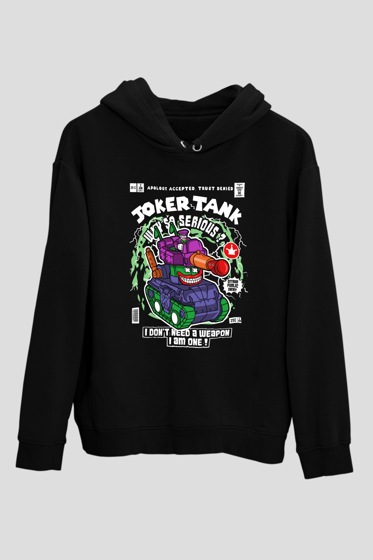 Joker Tank Baskılı Unisex Siyah Hoodie