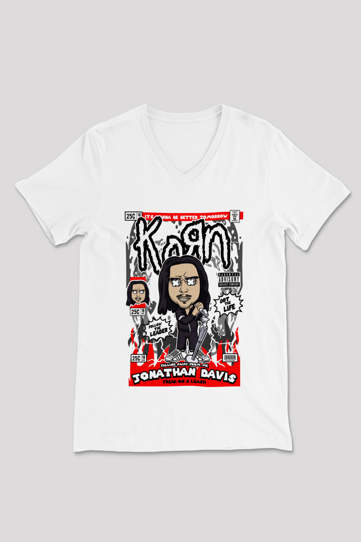 Jonathan Davis KoRn  Baskılı Unisex Beyaz V Yaka Tişört