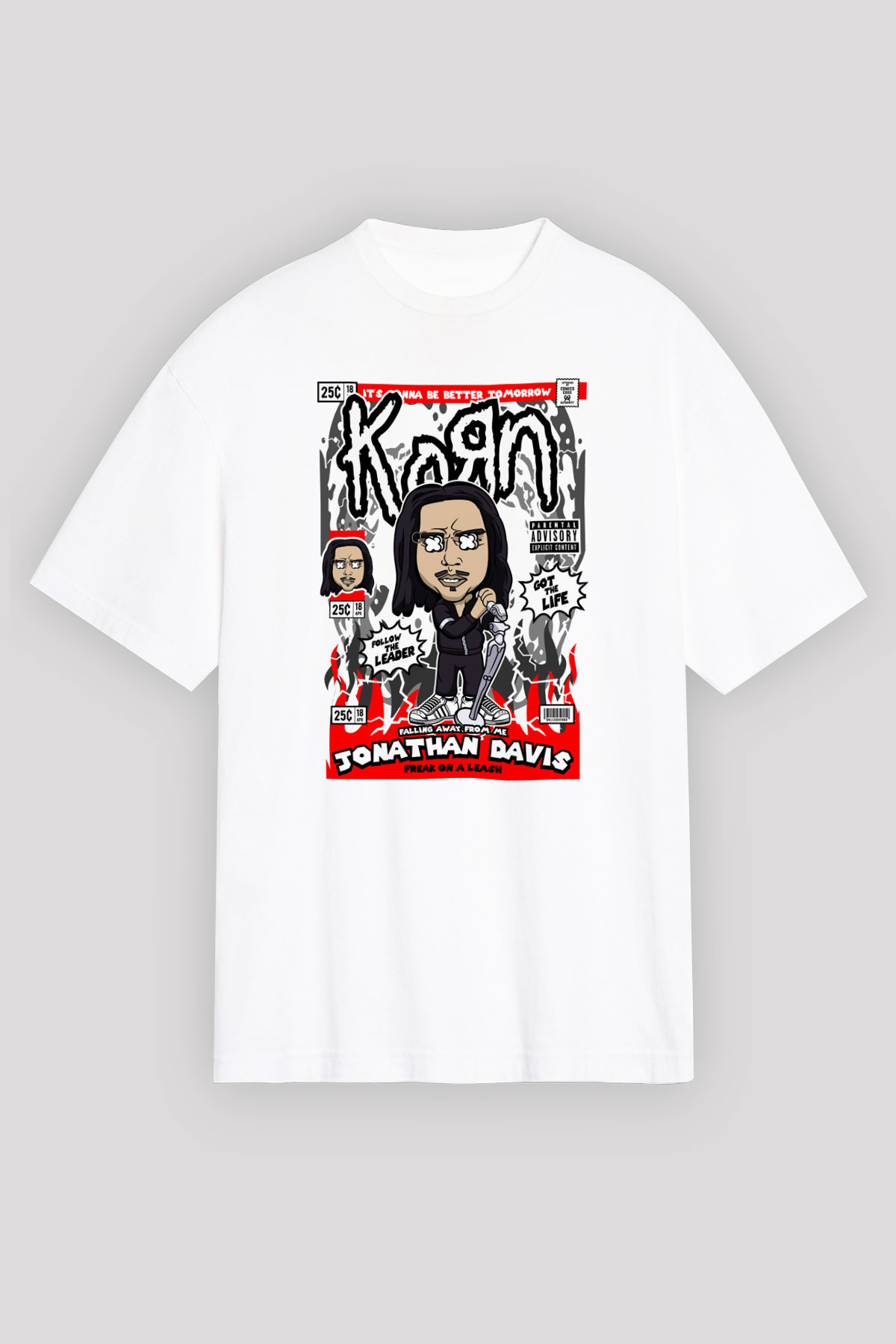 Jonathan Davis KoRn  Baskılı Unisex Beyaz Oversize Tişört