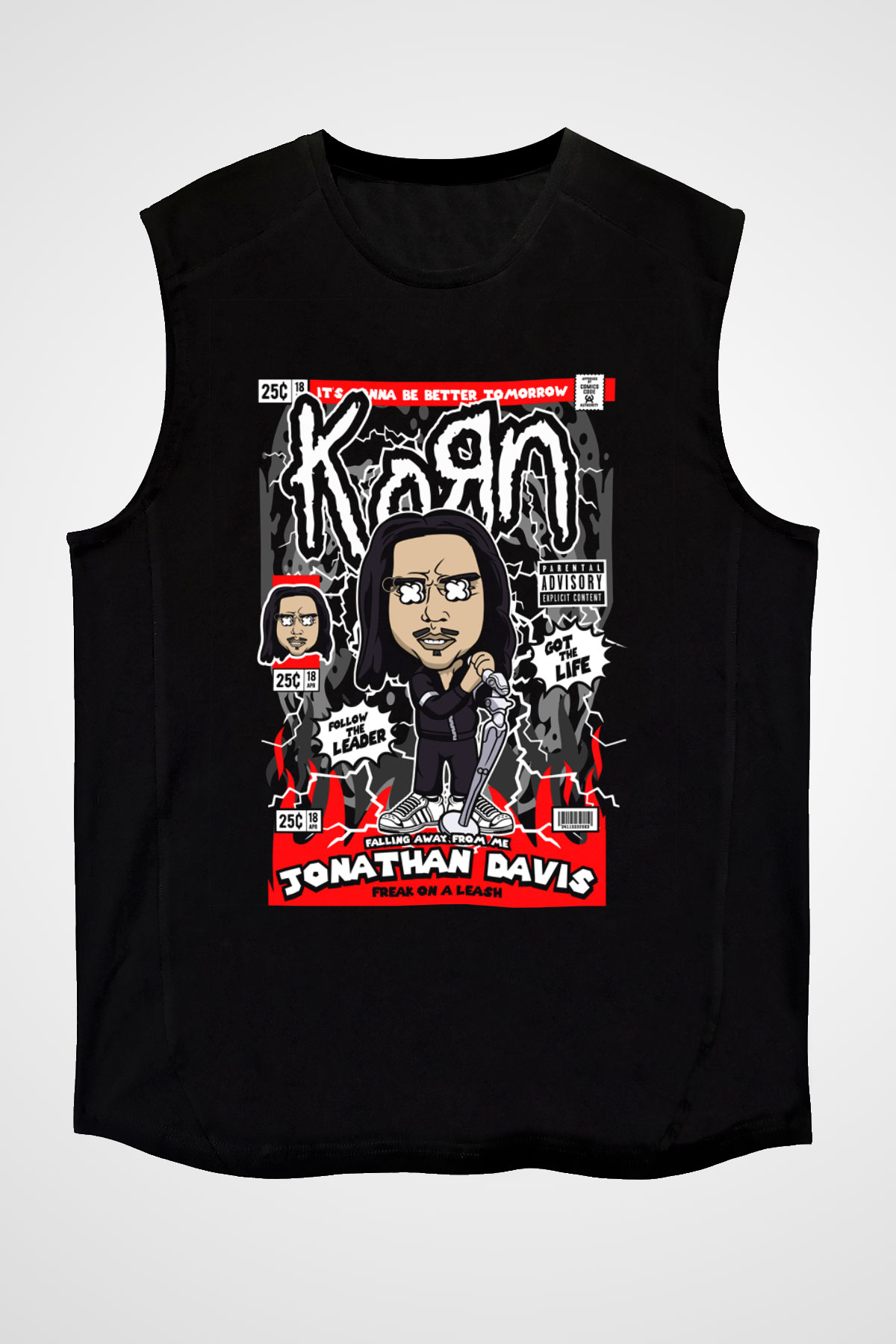 Jonathan Davis KoRn Baskılı Unisex Siyah Kolsuz Tişört