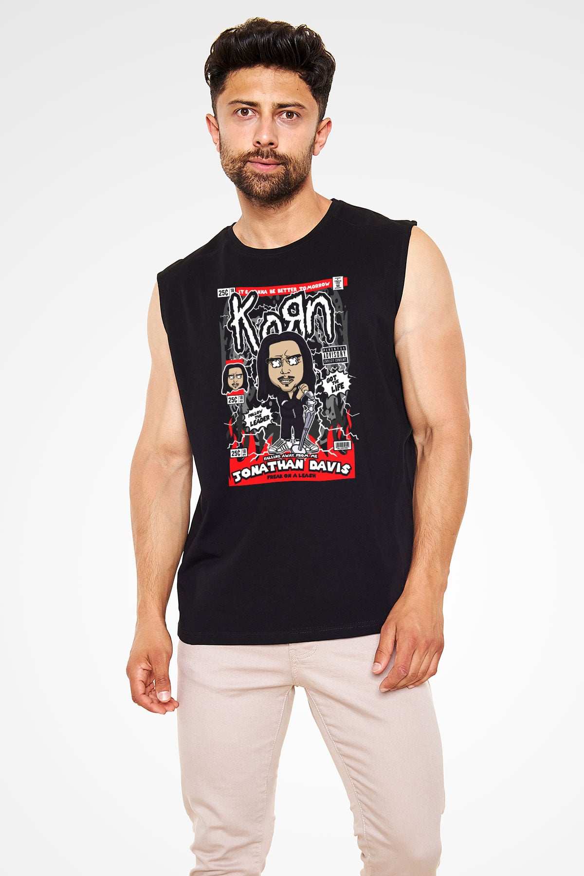 Jonathan Davis KoRn Baskılı Unisex Siyah Kolsuz Tişört