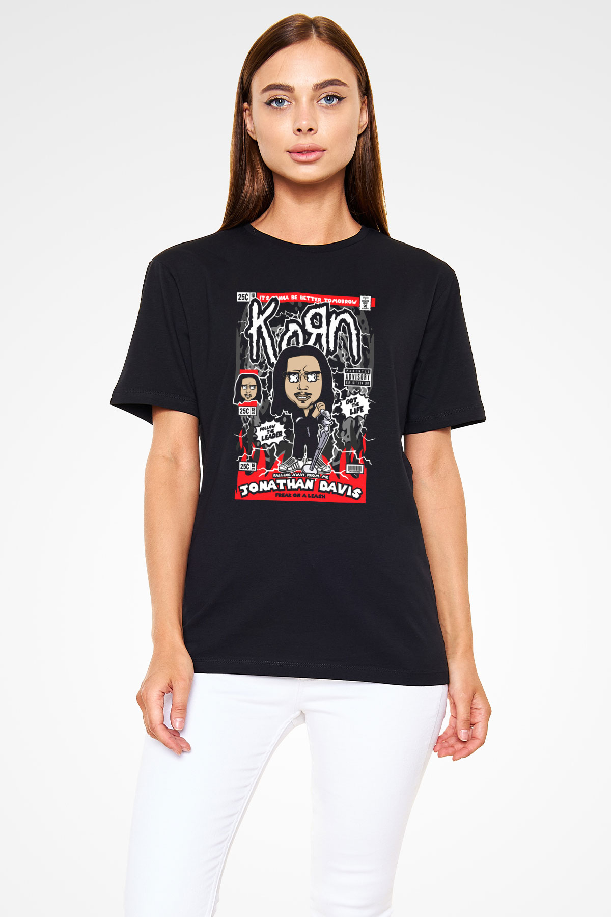 Jonathan Davis KoRn Baskılı Unisex Siyah Tişört