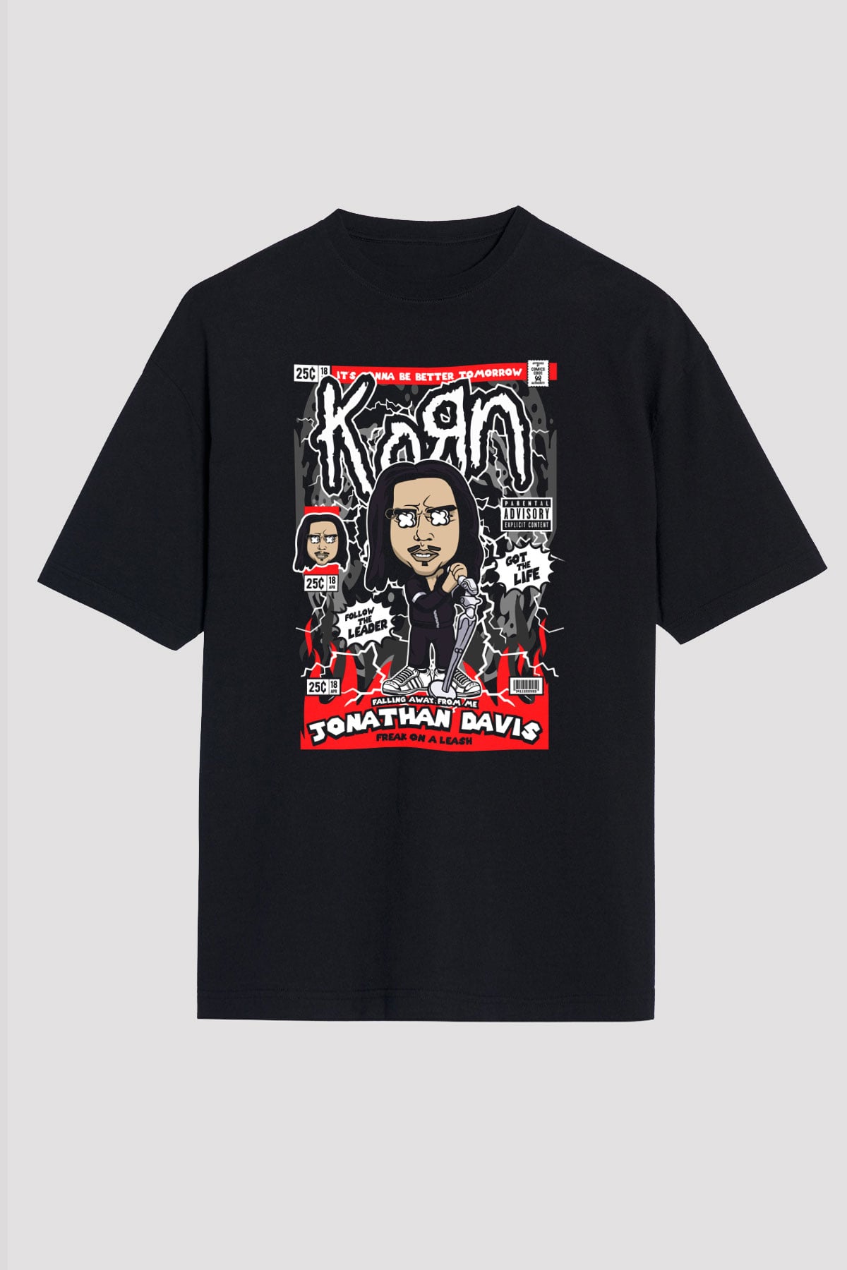 Jonathan Davis KoRn Baskılı Unisex Siyah Oversize Tişört