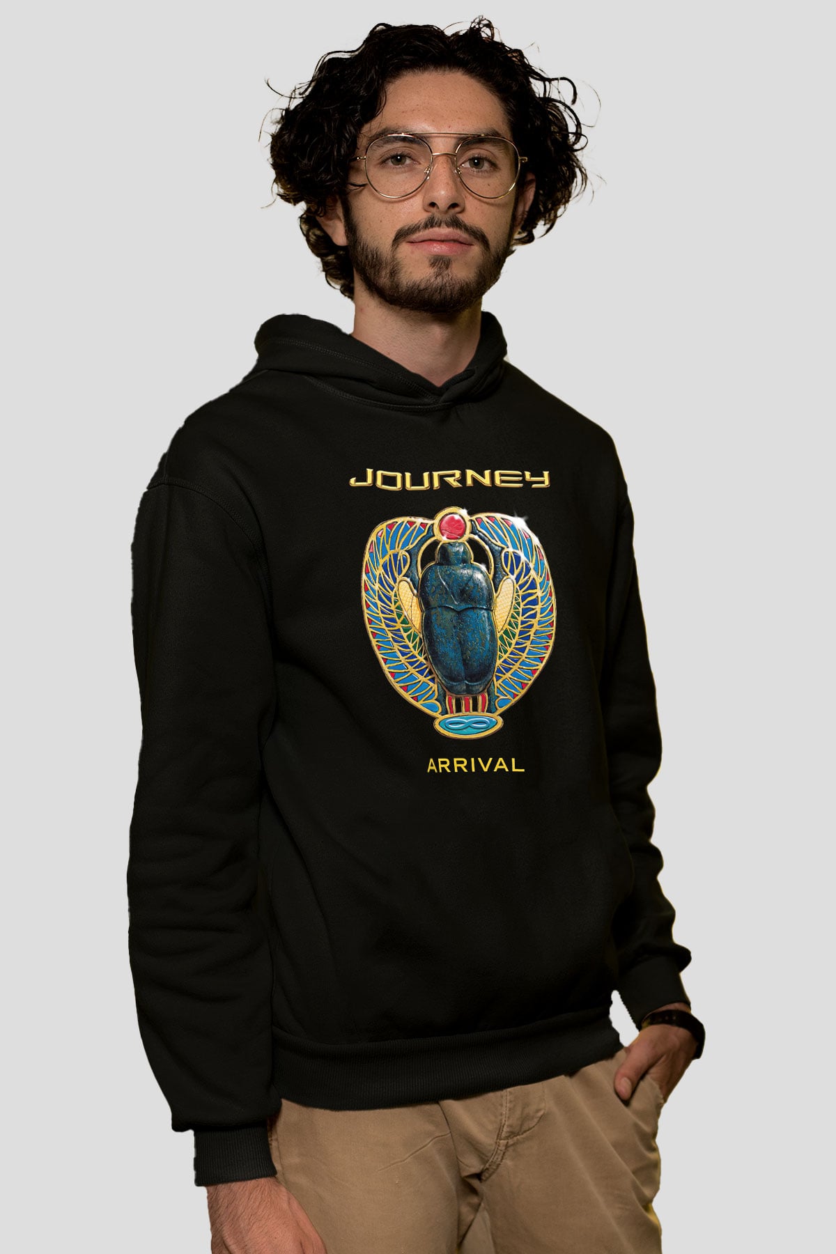 Journey Baskılı Unisex Siyah Kapüşonlu Sweatshirt