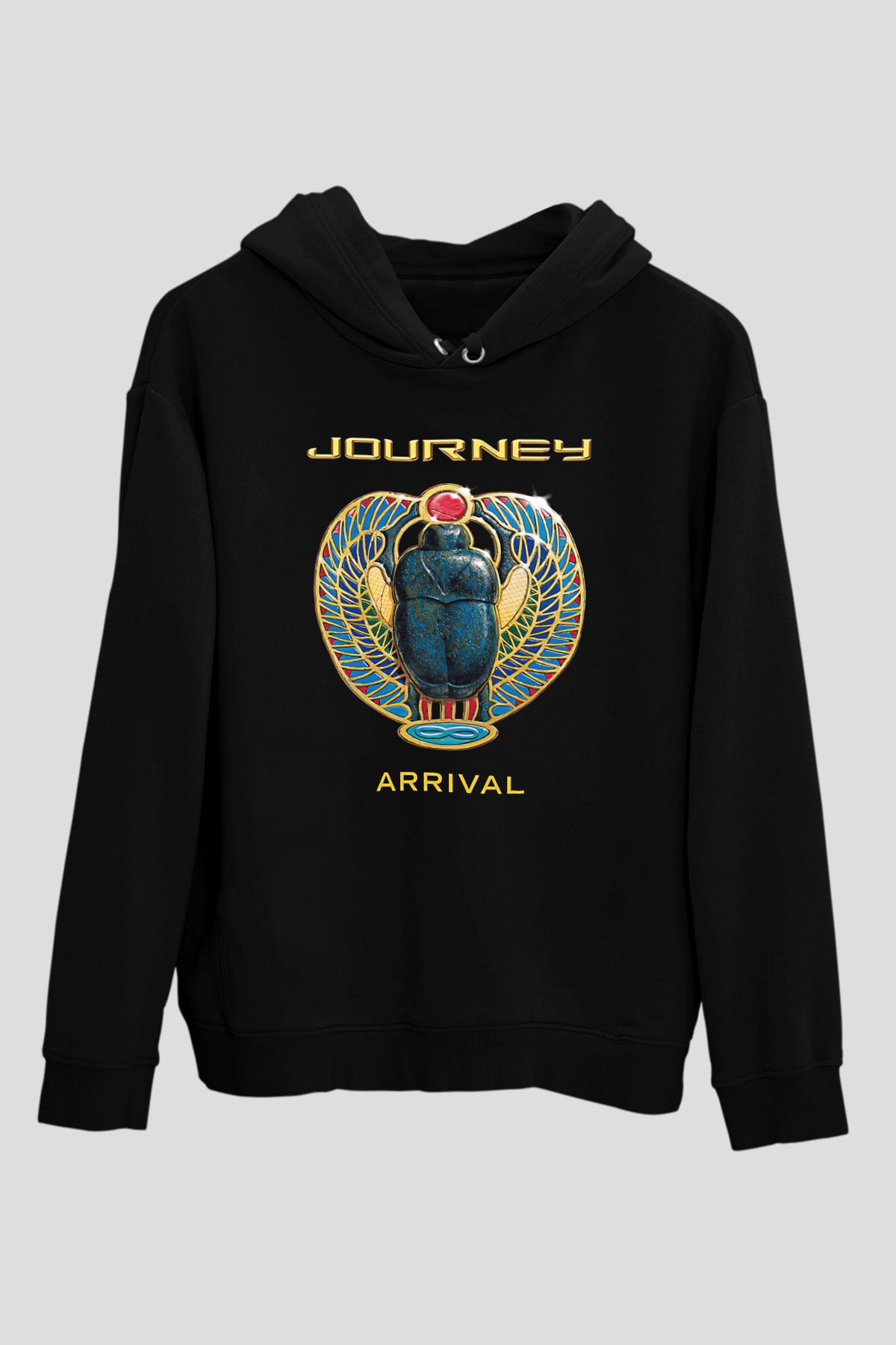 Journey Baskılı Unisex Siyah Kapüşonlu Sweatshirt