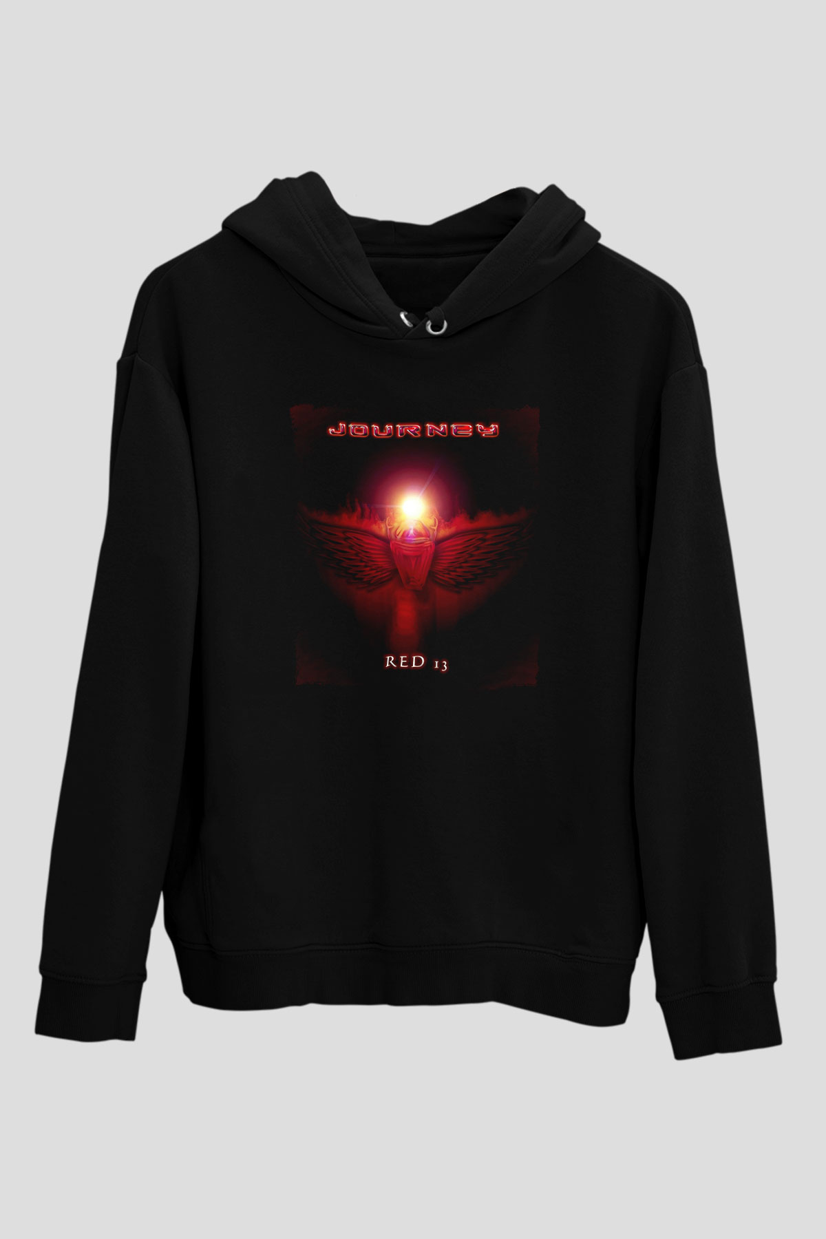 Journey Baskılı Unisex Siyah Kapüşonlu Sweatshirt