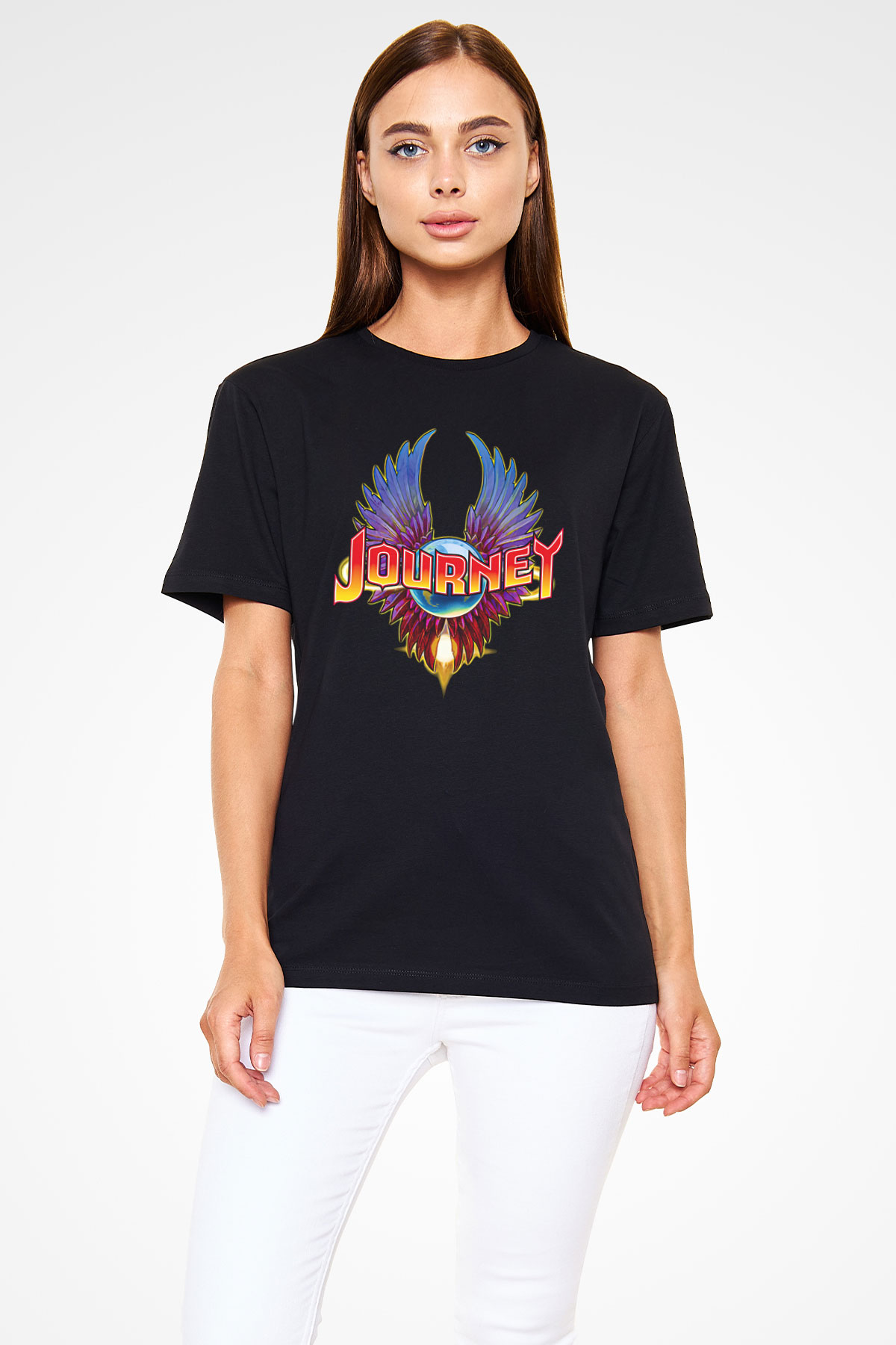 Journey Baskılı Unisex Siyah Tişört - Tshirt