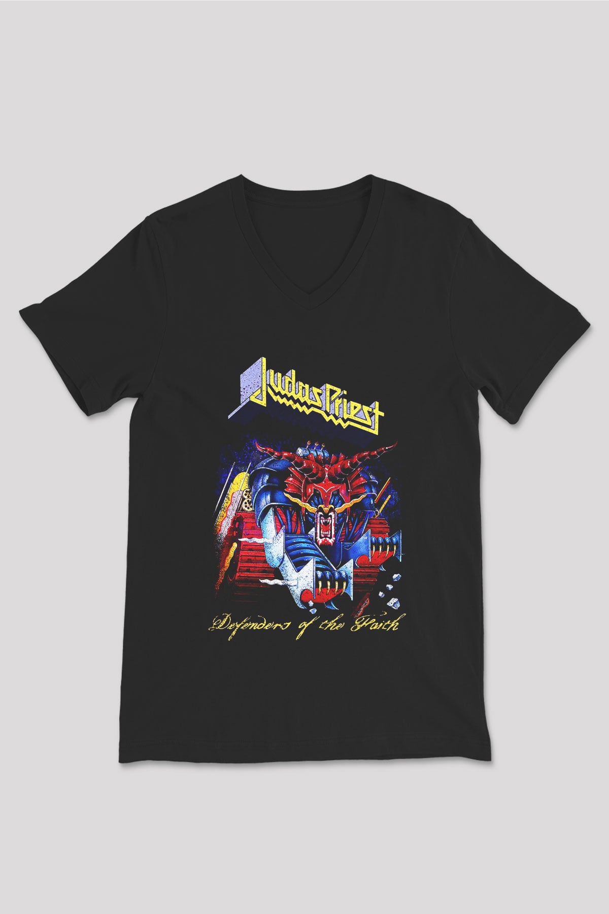 Judas Priest Siyah Unisex V Yaka Tişört T-Shirt
