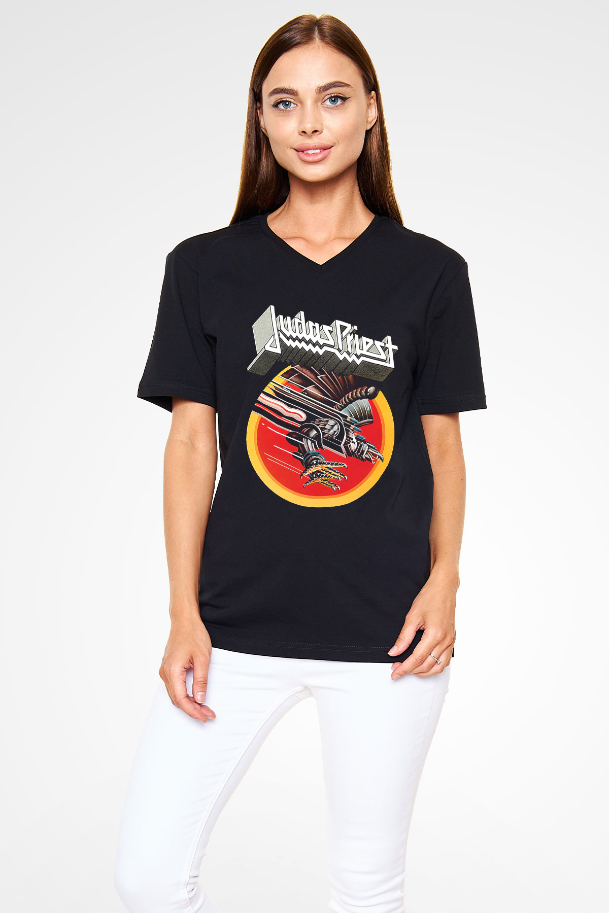 Judas Priest Siyah Unisex V Yaka Tişört T-Shirt