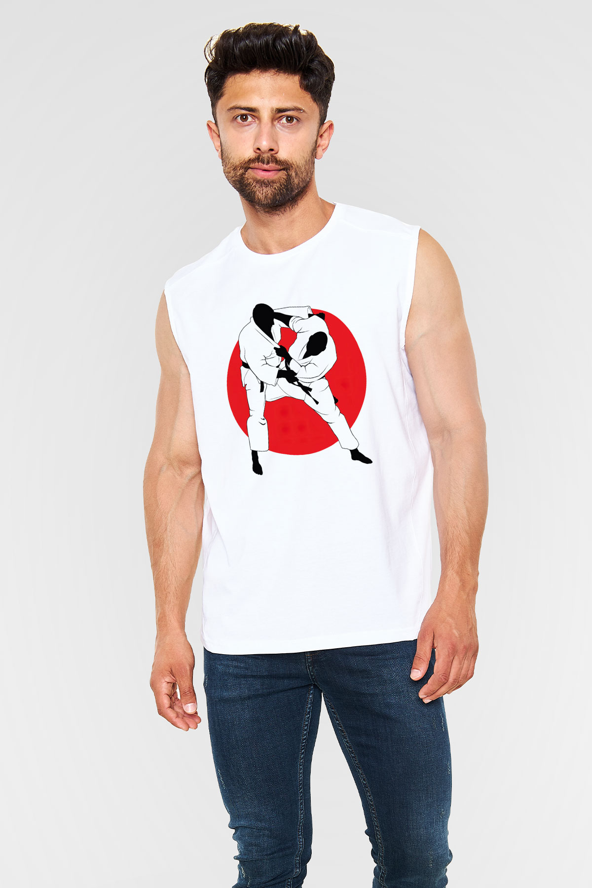 Judo Beyaz Unisex Kolsuz Tişört