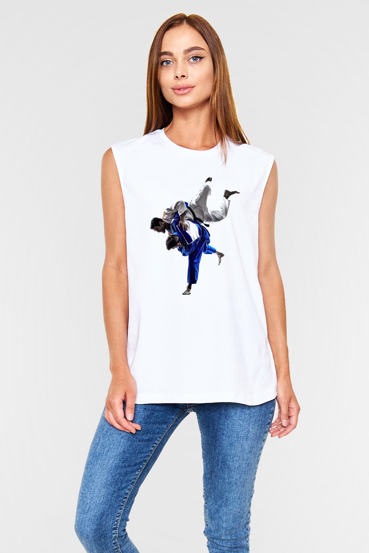 Judo Beyaz Unisex Kolsuz Tişört