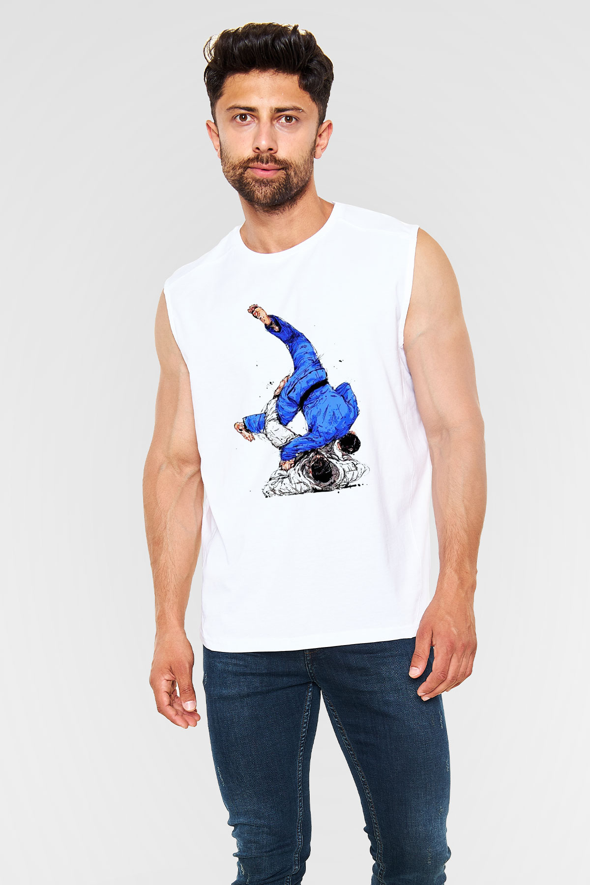 Judo Beyaz Unisex Kolsuz Tişört