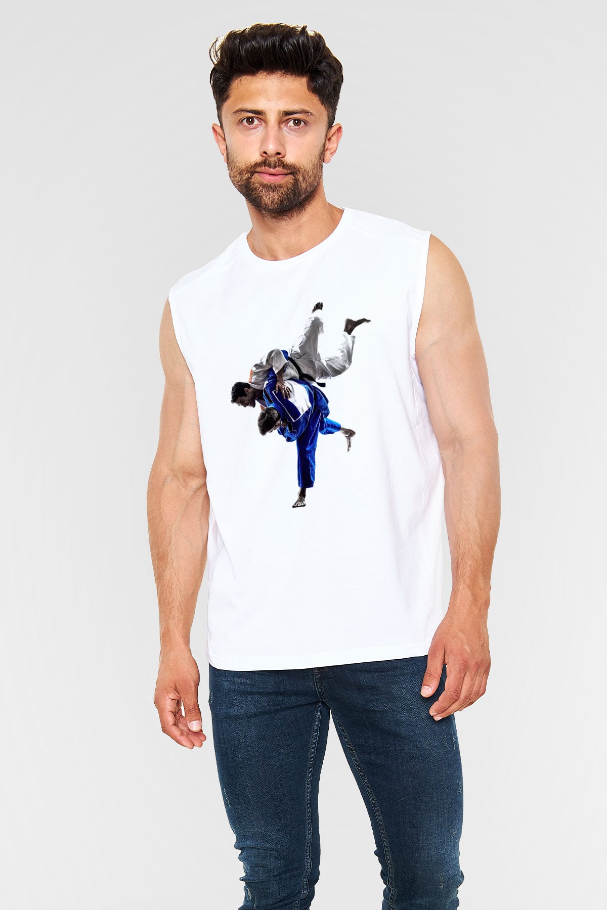 Judo Beyaz Unisex Kolsuz Tişört