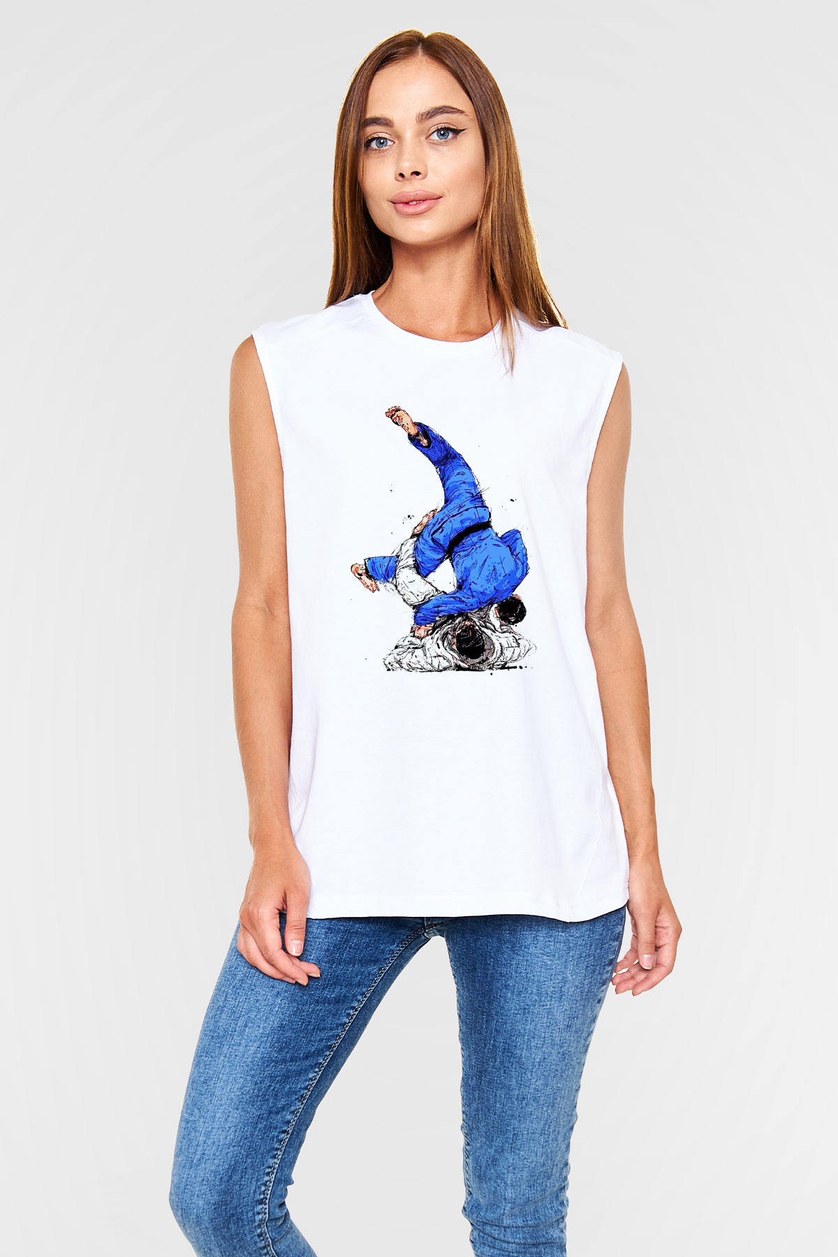 Judo Beyaz Unisex Kolsuz Tişört