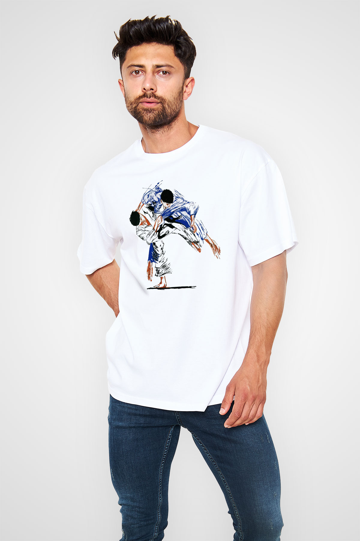 Judo Beyaz Unisex Oversize Tişört T-Shirt