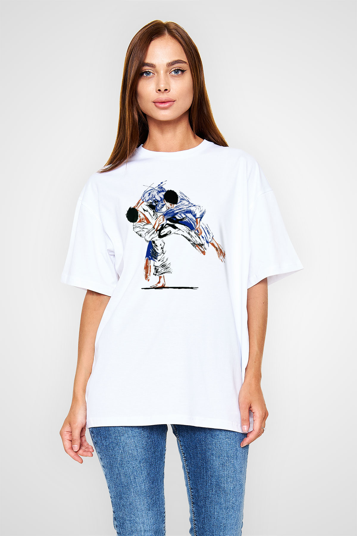 Judo Beyaz Unisex Oversize Tişört T-Shirt
