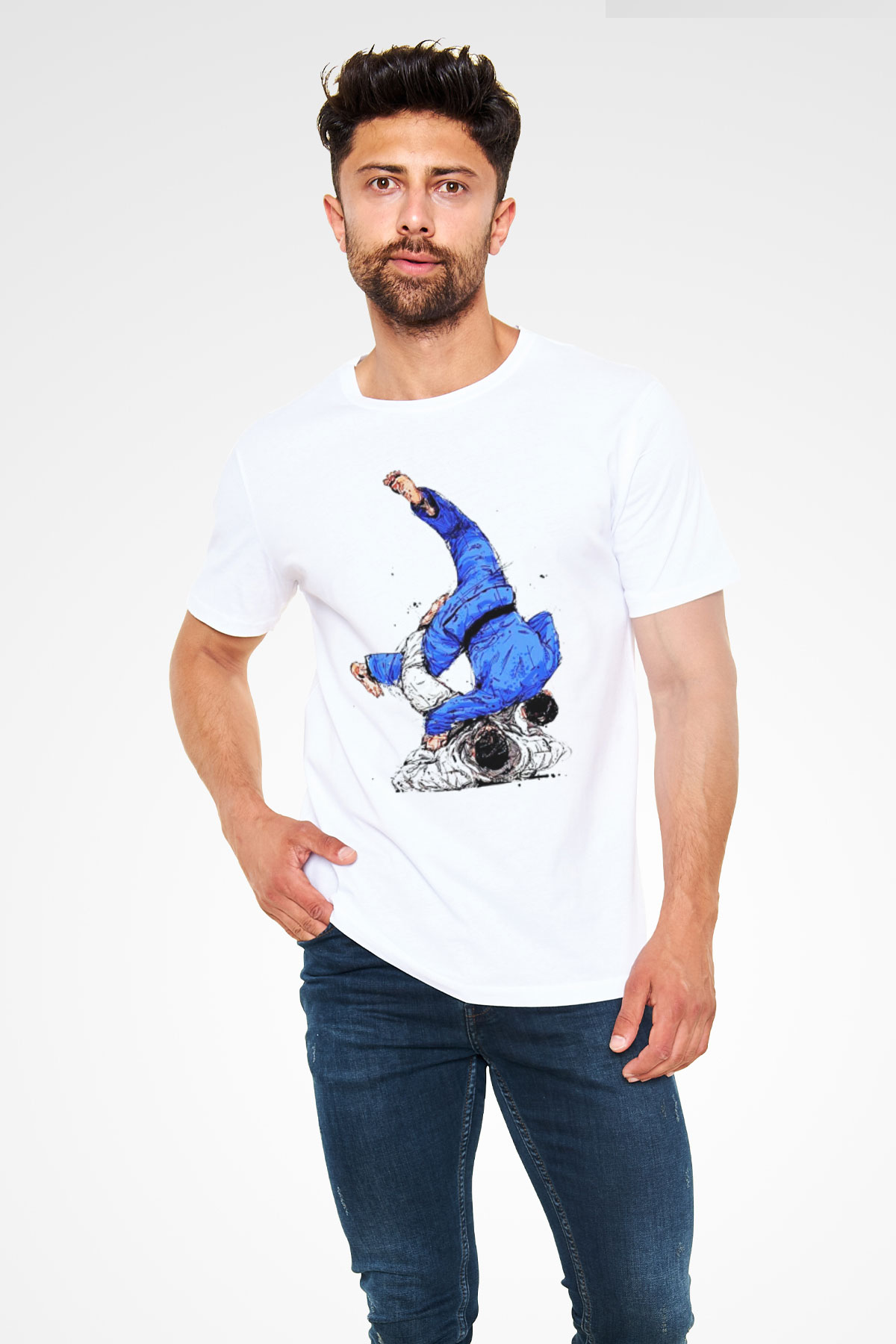 Judo Beyaz Unisex Tişört T-Shirt - TişörtFabrikası