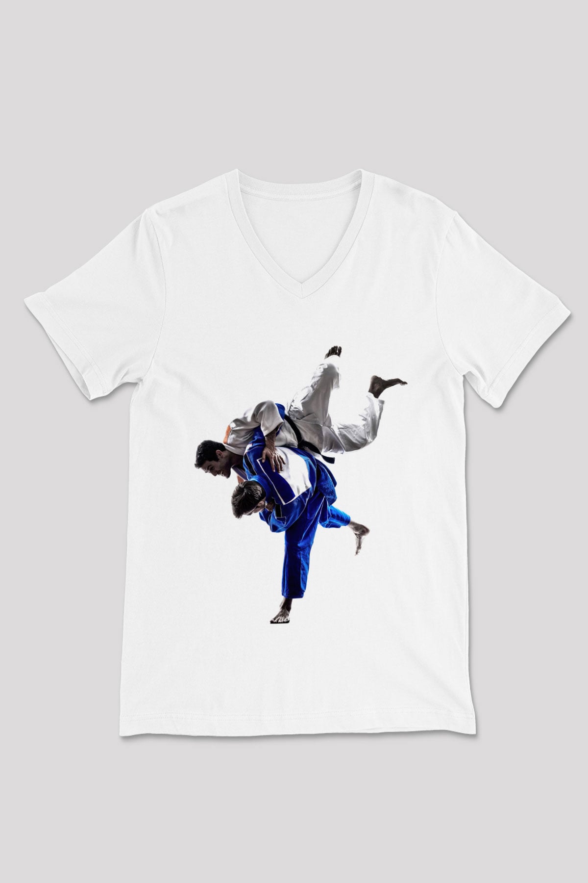 Judo Beyaz Unisex V Yaka Tişört T-Shirt
