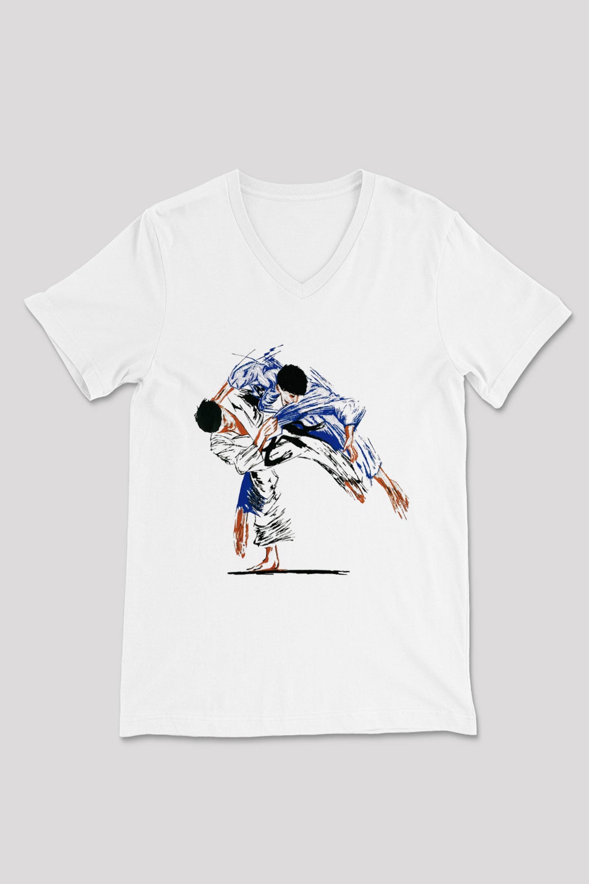 Judo Beyaz Unisex V Yaka Tişört T-Shirt