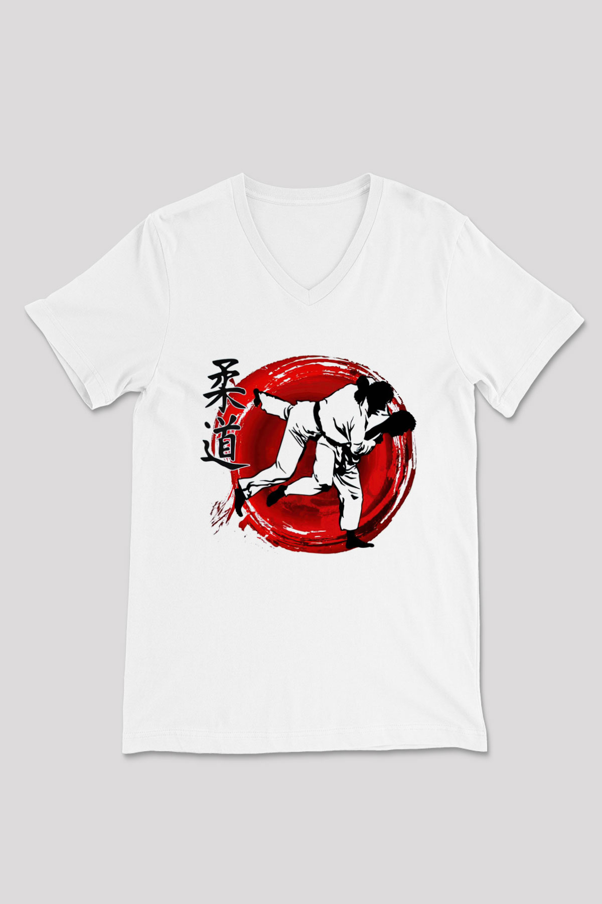 Judo Beyaz Unisex V Yaka Tişört T-Shirt
