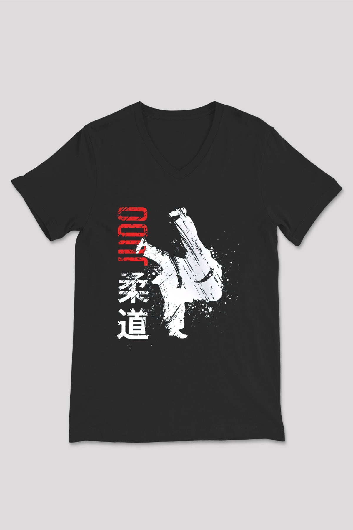 Judo Siyah Unisex V Yaka Tişört T-Shirt