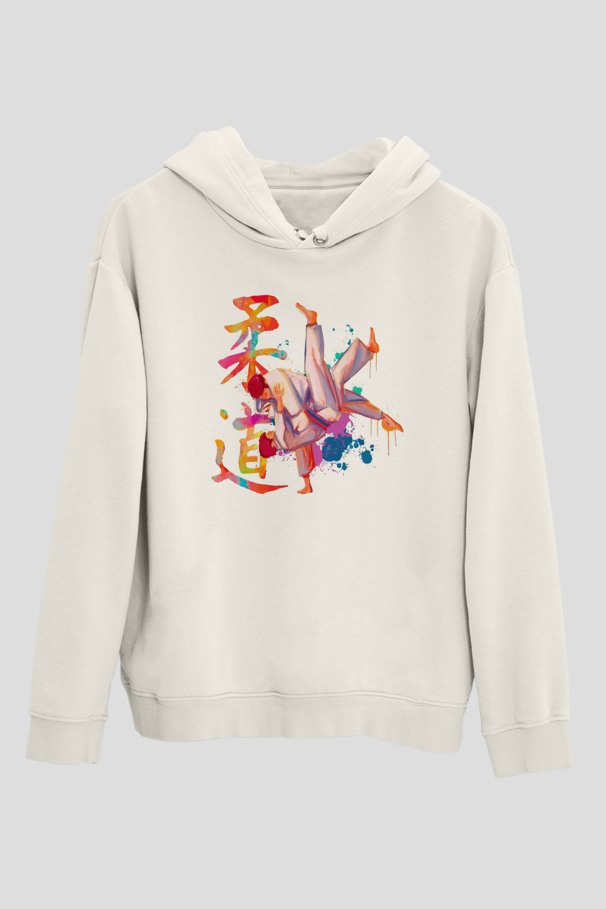 Judo Temalı Beyaz  Unisex Hoodie
