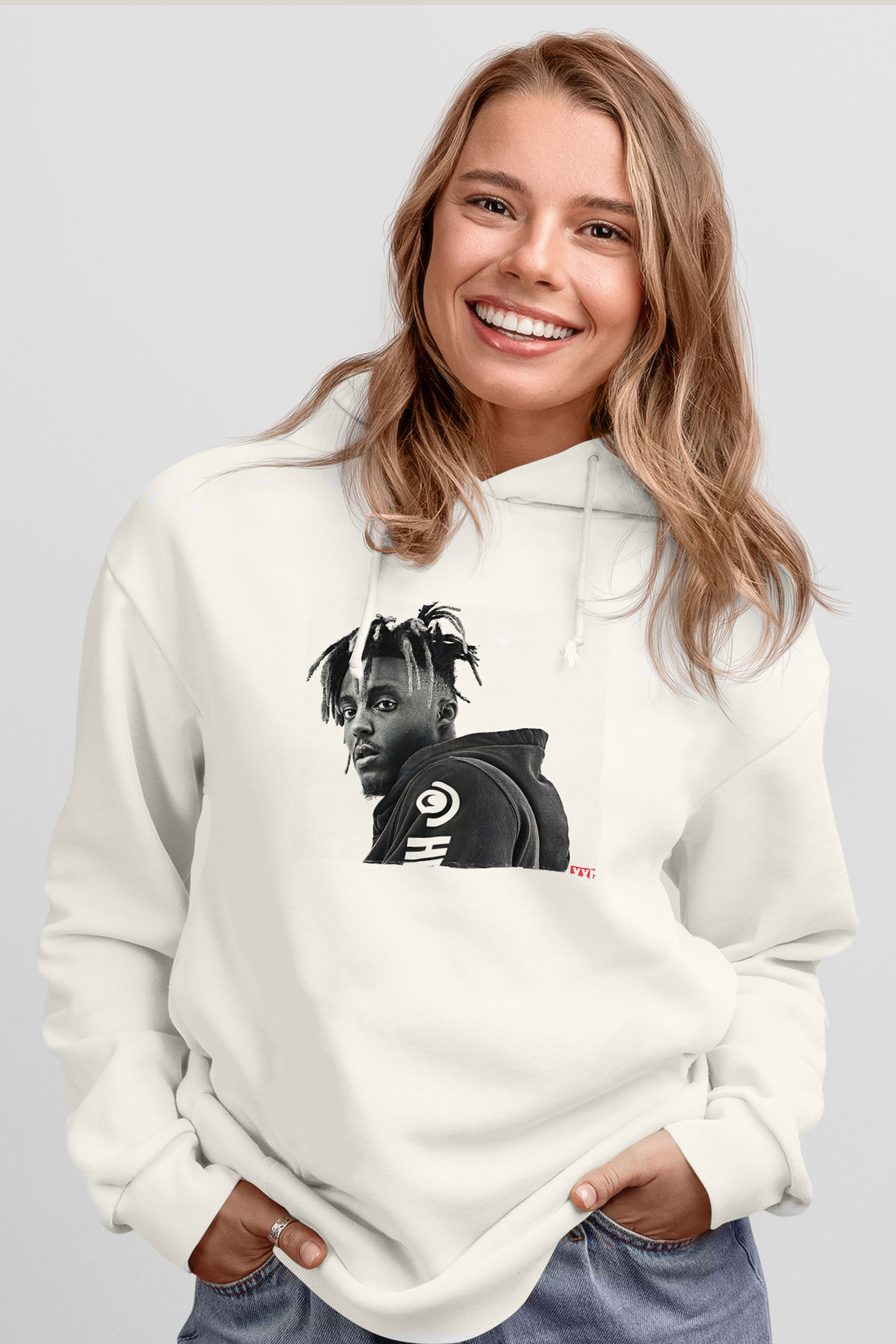 Juice Wrld Baskılı Beyaz Unisex Kapüşonlu Sweatshirt