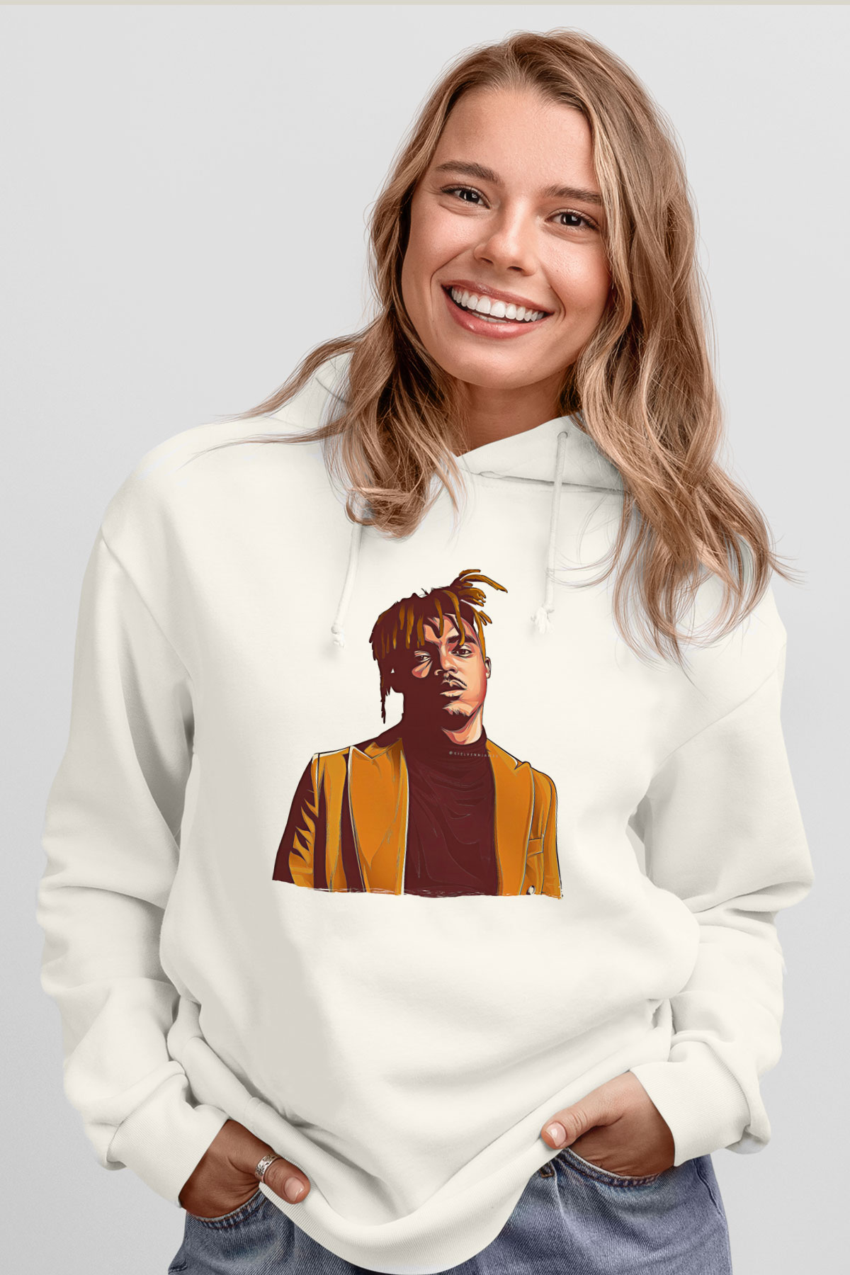 Juice Wrld Baskılı Beyaz Unisex Kapüşonlu Sweatshirt