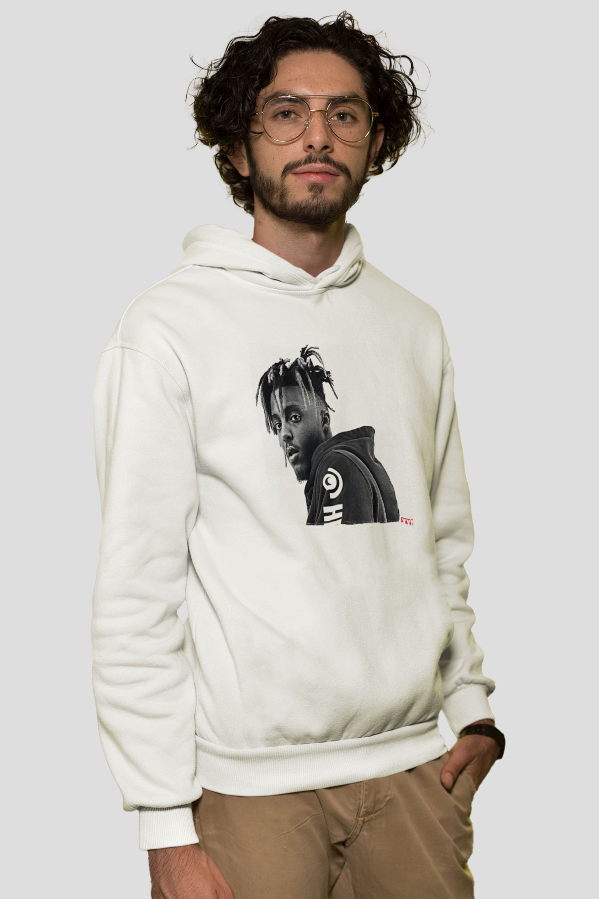 Juice Wrld Baskılı Beyaz Unisex Kapüşonlu Sweatshirt