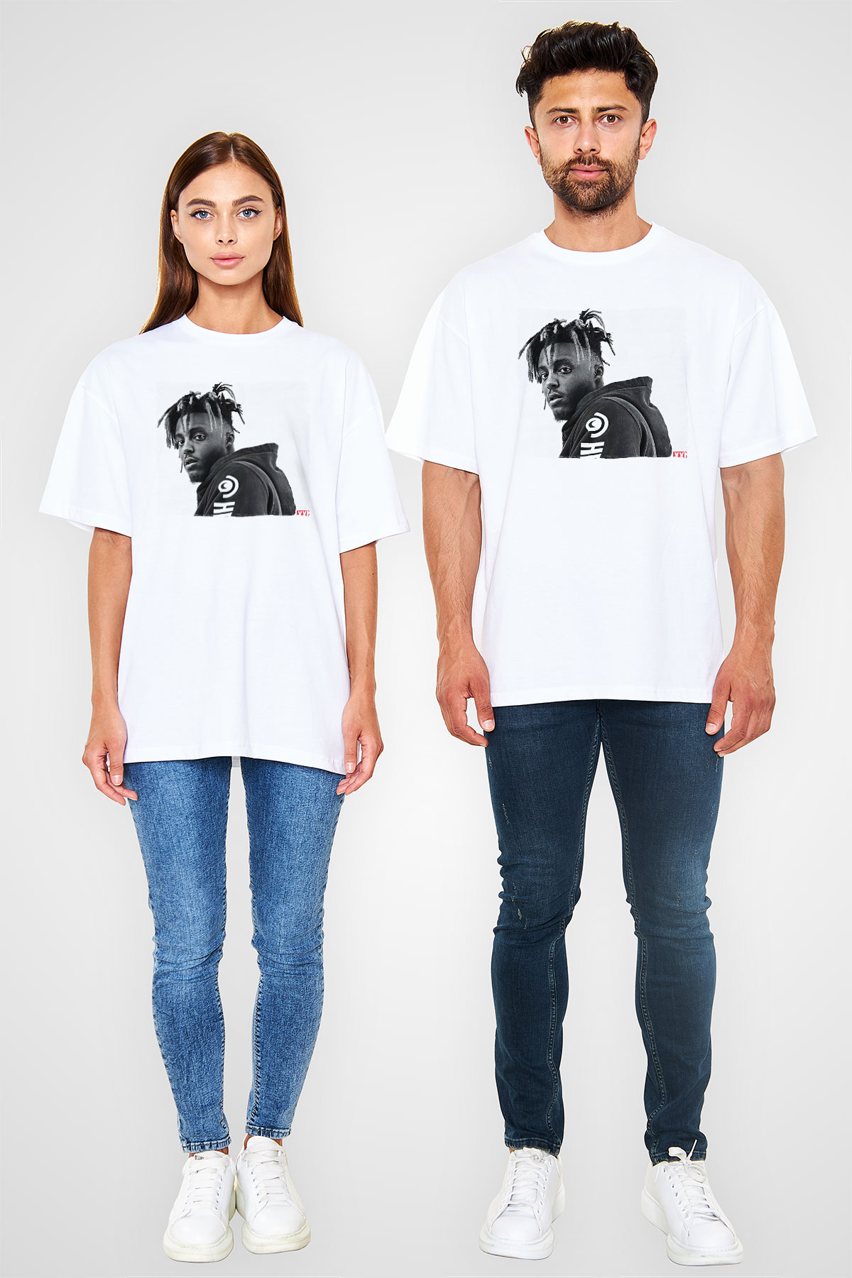 Juice Wrld Baskılı Beyaz Unisex Oversize Tişört - Tshirt