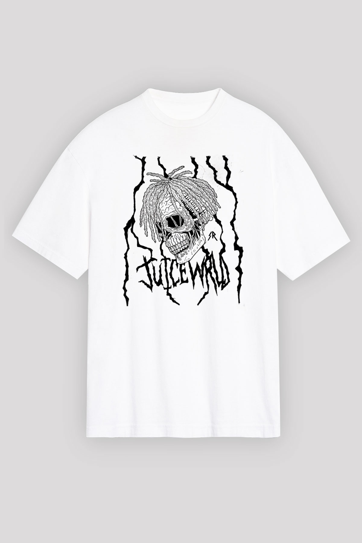 Juice Wrld Baskılı Beyaz Unisex Oversize Tişört - Tshirt