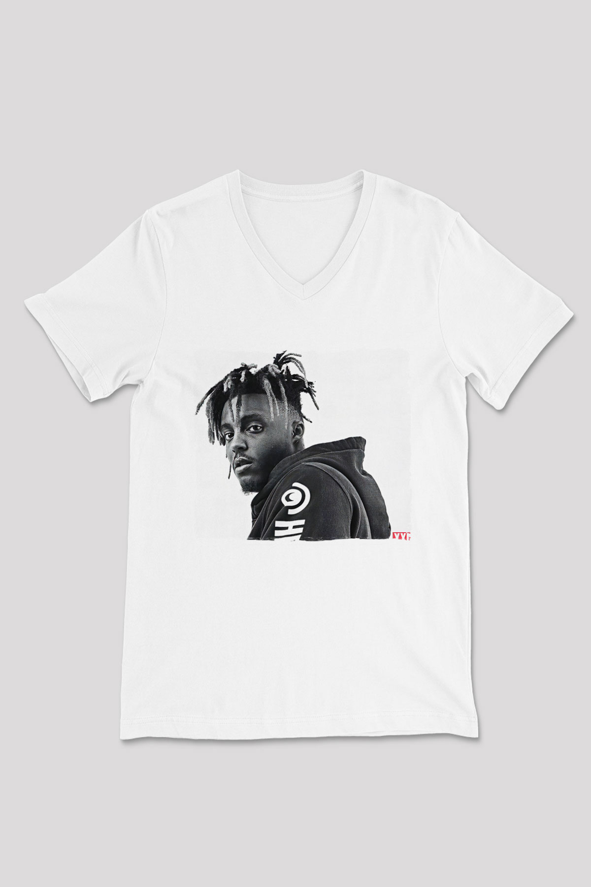 Juice Wrld Baskılı Beyaz Unisex V Yaka Tişört - Tshirt