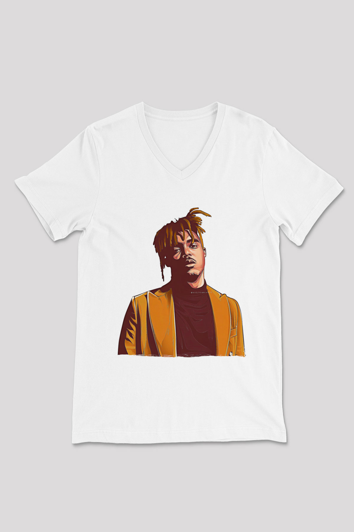 Juice Wrld Baskılı Beyaz Unisex V Yaka Tişört - Tshirt