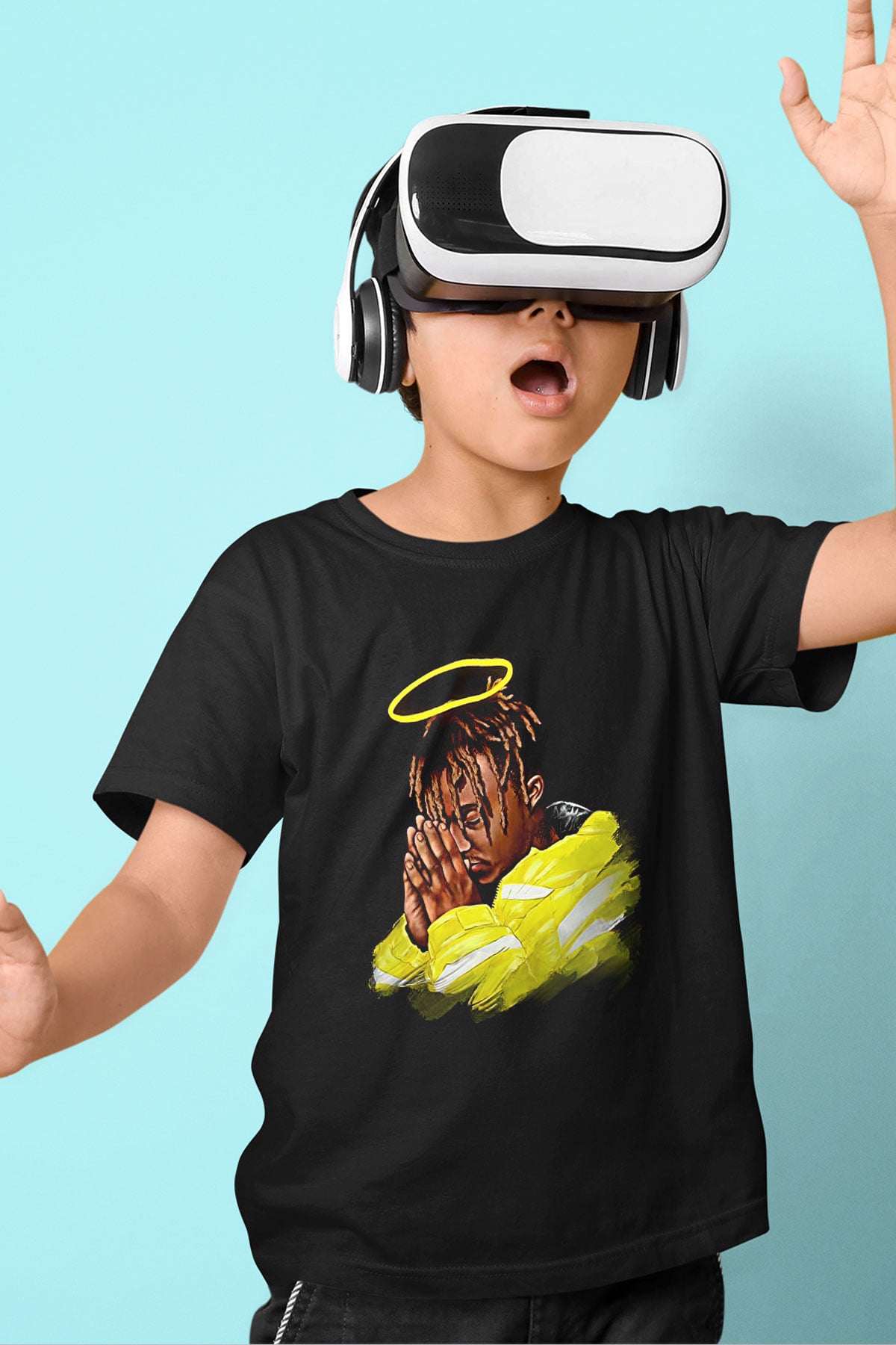 Juice Wrld Baskılı Unisex Siyah Çocuk Tişört - Tshirt