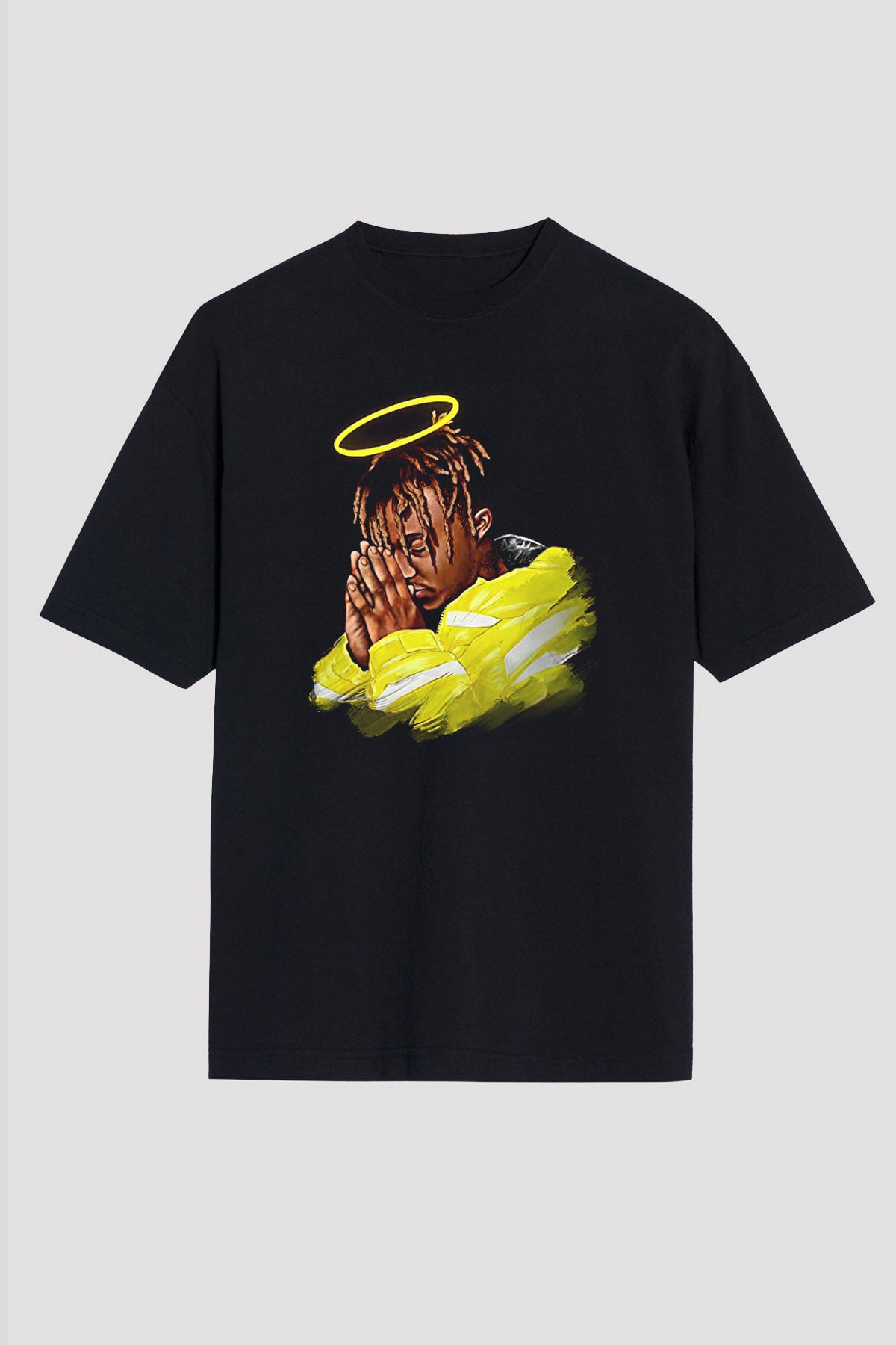 Juice Wrld Baskılı Unisex Siyah Oversize Tişört - Tshirt