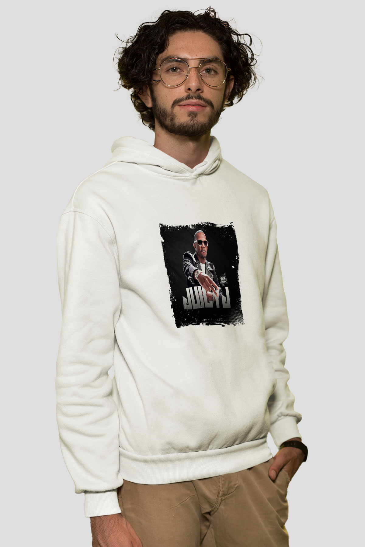 Juicy J Baskılı Unisex Beyaz Kapüşonlu Sweatshirt