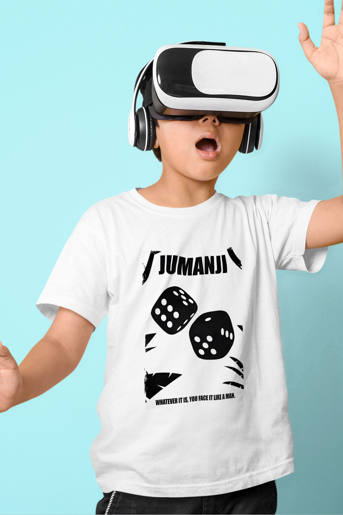 Jumanji Baskılı Beyaz Unisex Beyaz Çocuk Tişört - Tshirt