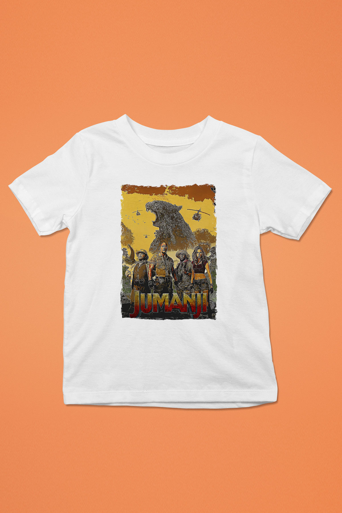 Jumanji Baskılı Beyaz Unisex Beyaz Çocuk Tişört - Tshirt