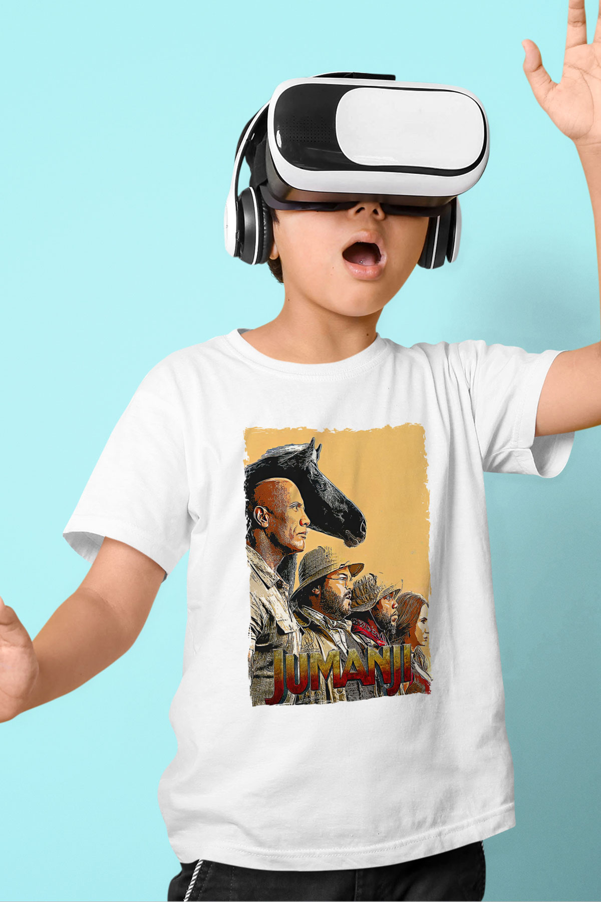 Jumanji Baskılı Beyaz Unisex Beyaz Çocuk Tişört - Tshirt