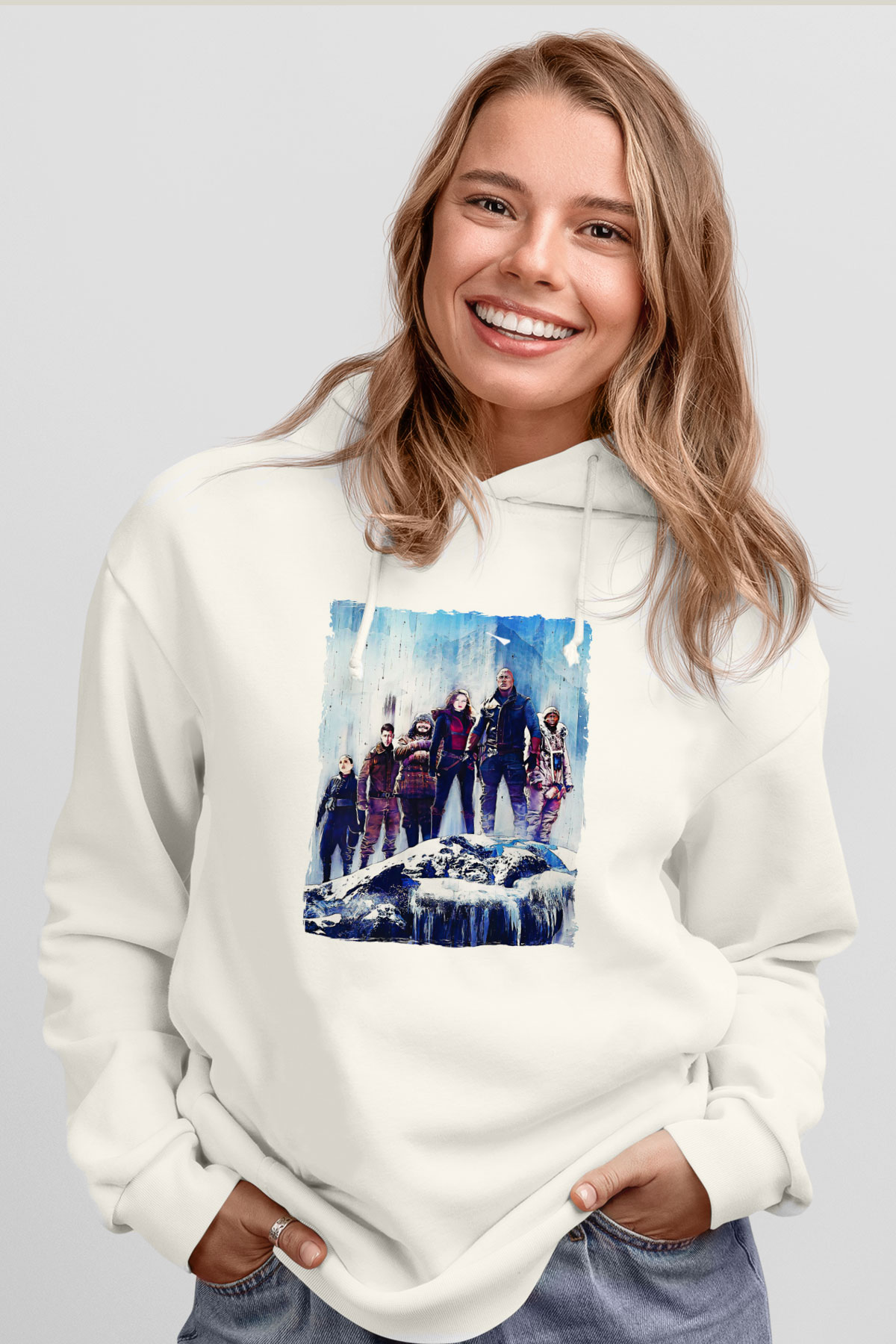 Jumanji Baskılı Beyaz Unisex Hoodie