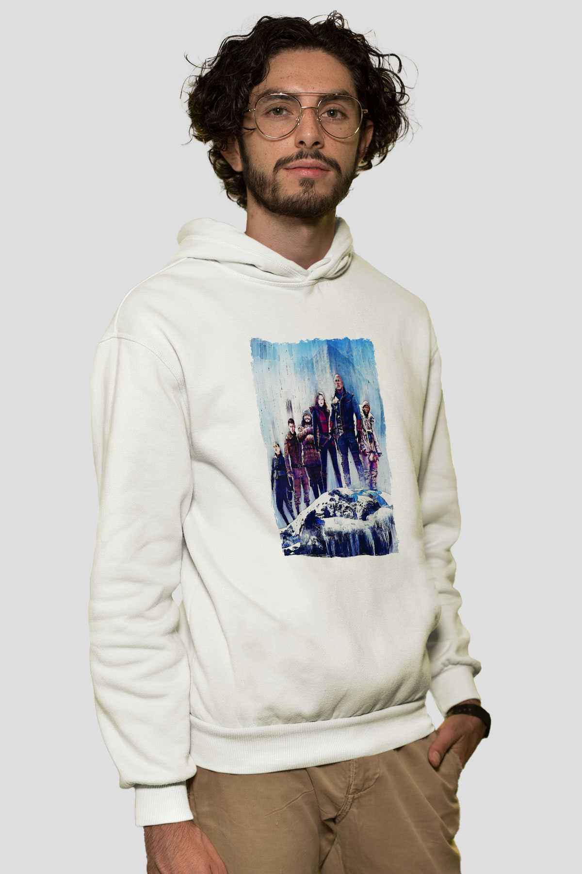 Jumanji Baskılı Beyaz Unisex Hoodie
