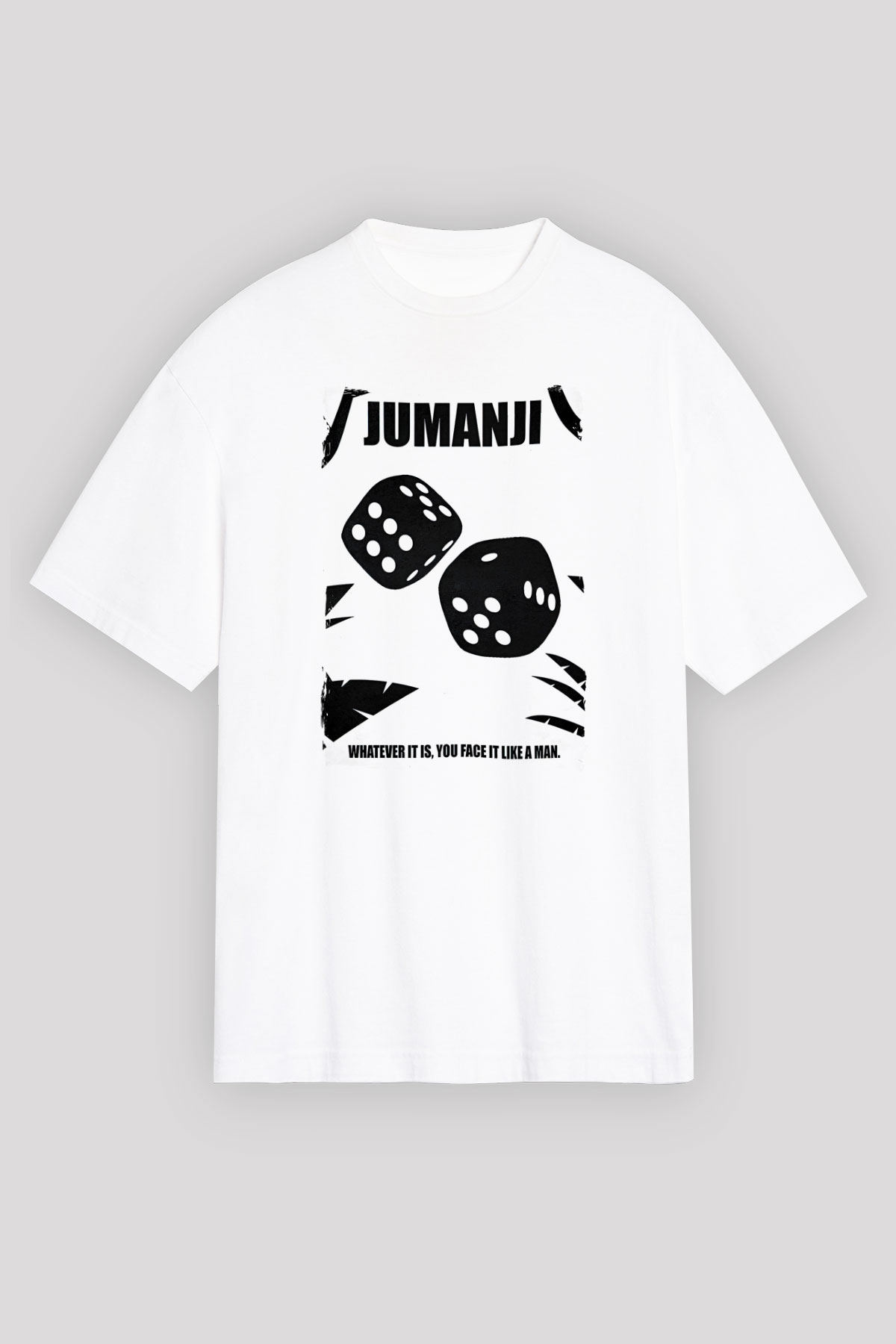 Jumanji Baskılı Beyaz Unisex Oversize Tişört - Tshirt