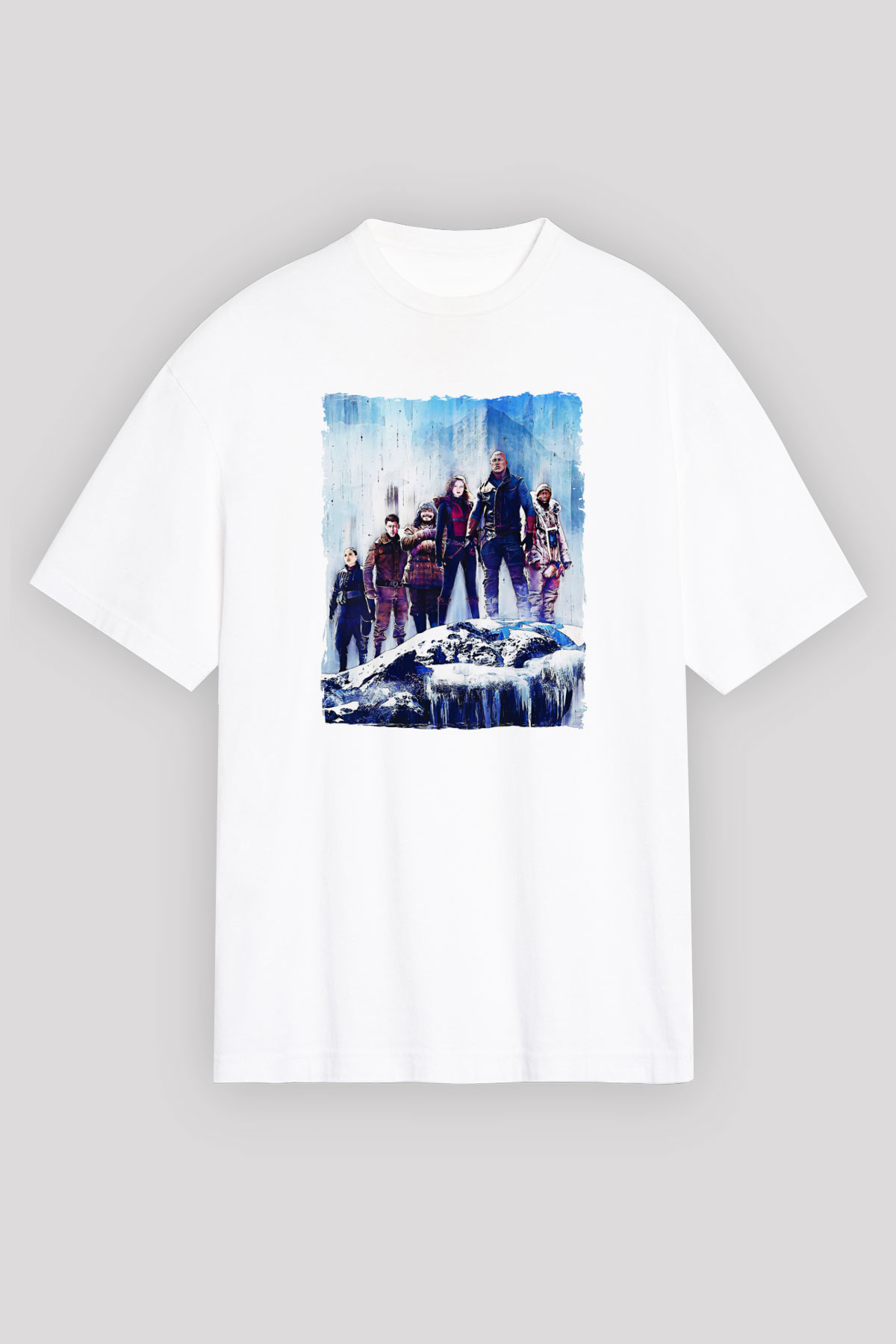 Jumanji Baskılı Beyaz Unisex Oversize Tişört - Tshirt
