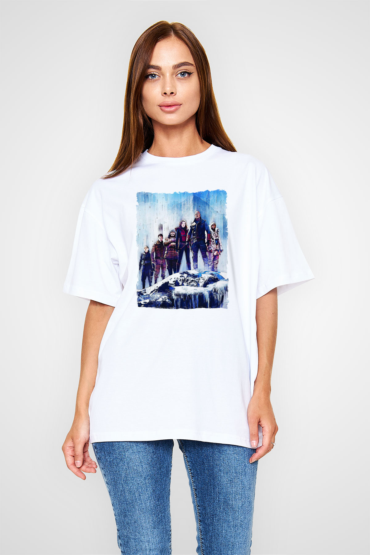 Jumanji Baskılı Beyaz Unisex Oversize Tişört - Tshirt