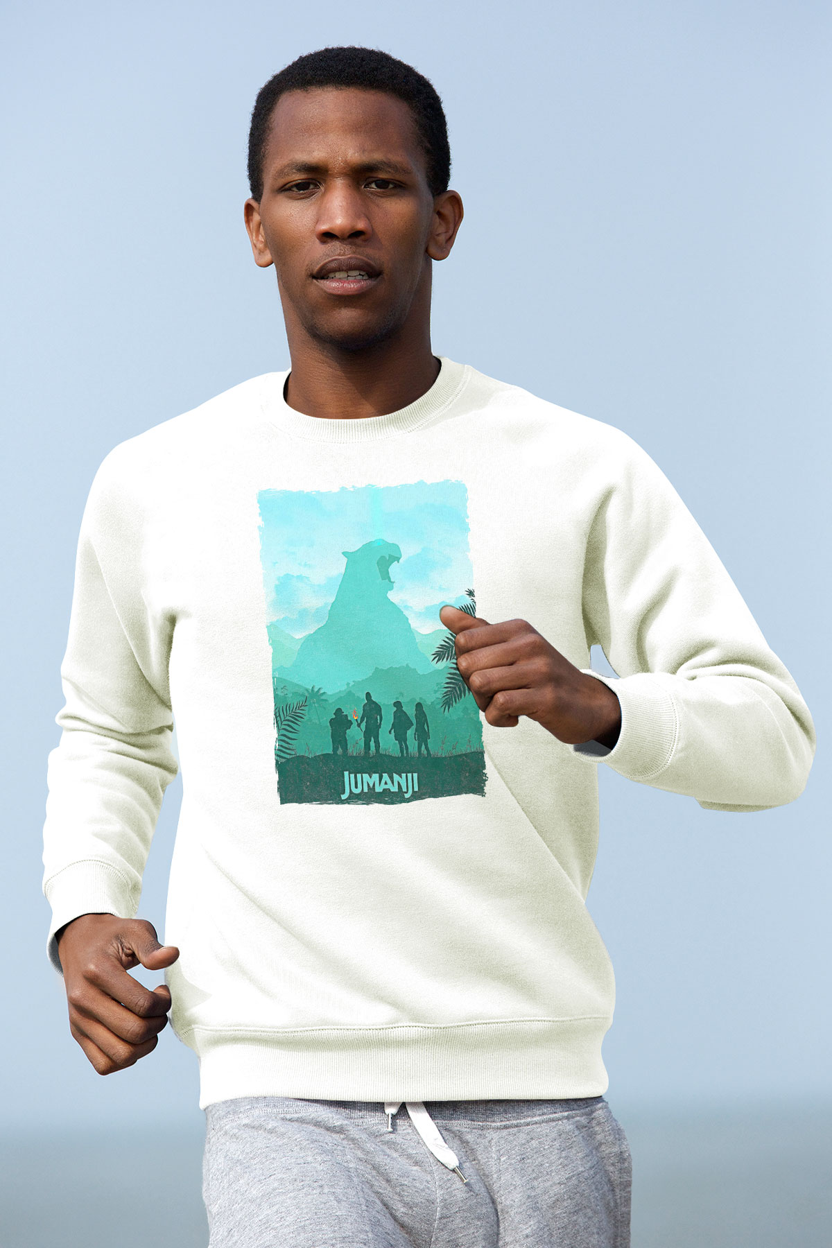 Jumanji Baskılı Beyaz Unisex Sweatshirt