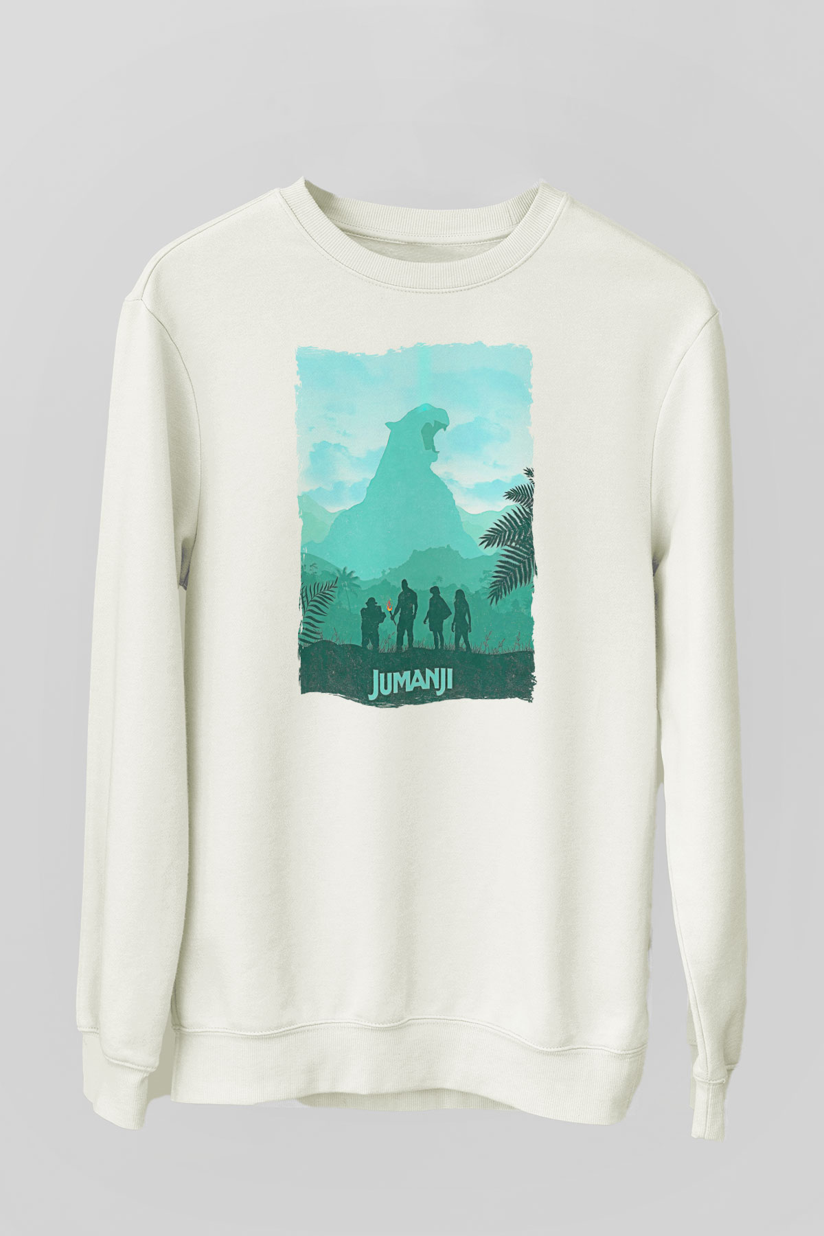 Jumanji Baskılı Beyaz Unisex Sweatshirt