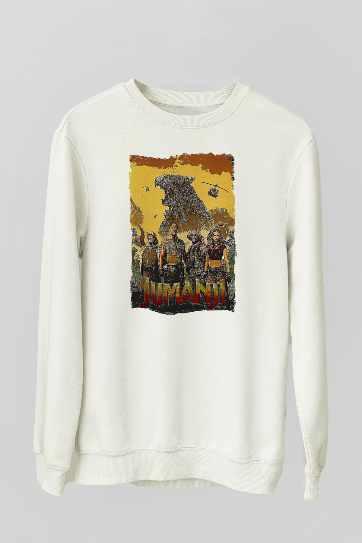 Jumanji Baskılı Beyaz Unisex Sweatshirt
