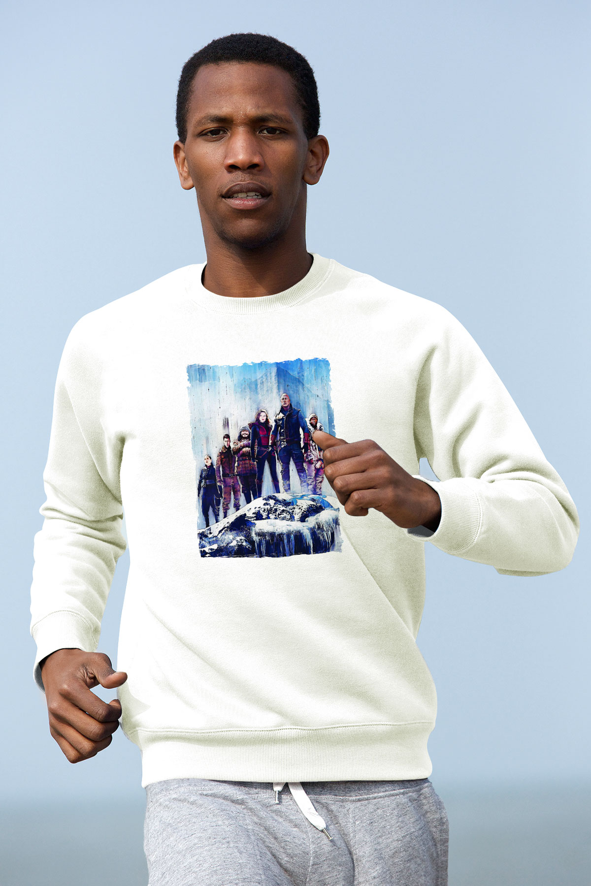 Jumanji Baskılı Beyaz Unisex Sweatshirt